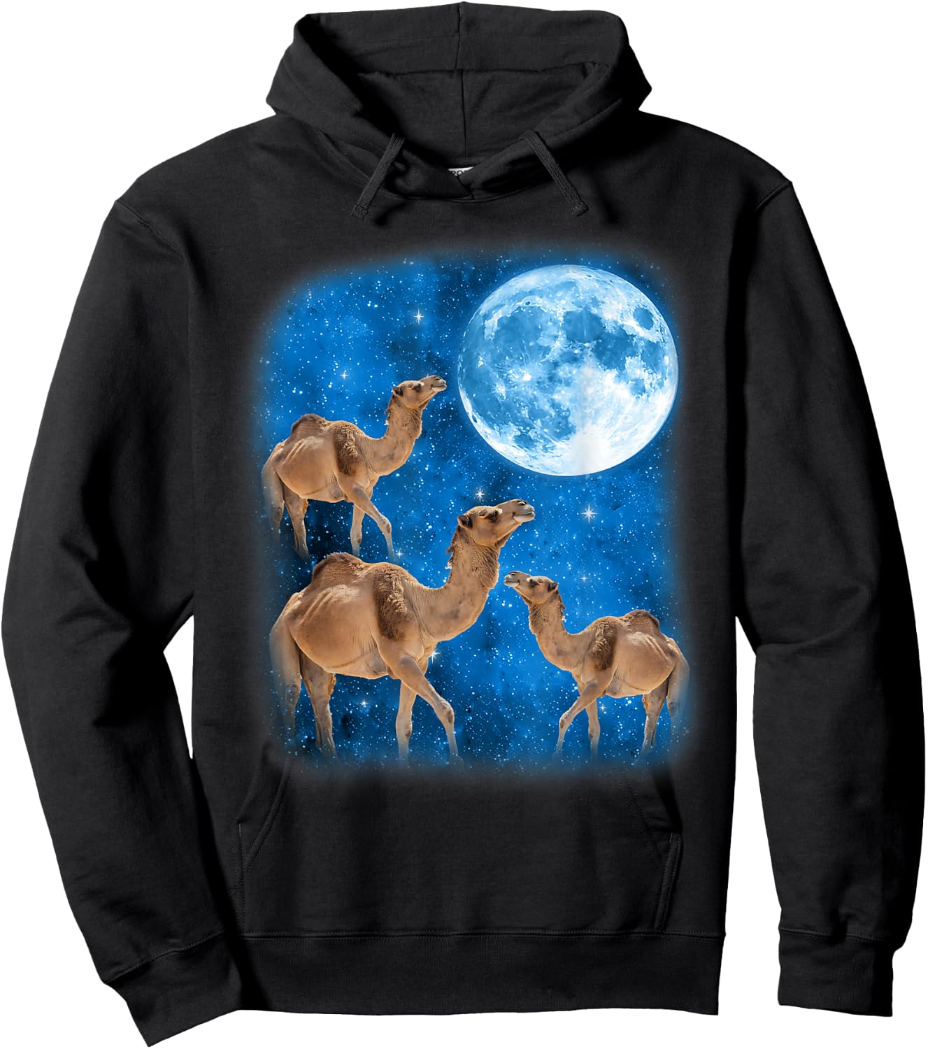 Camel Howling At The Space Full Moon At Night Starry Sky Hoodie - Hoodie | Black