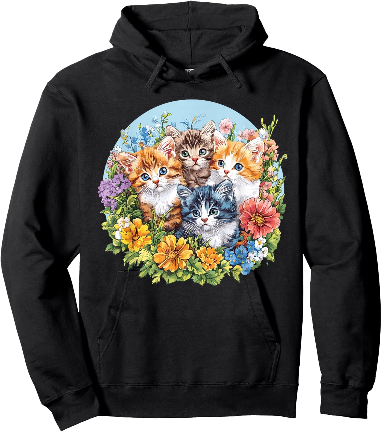 Adorable Kittens Surrounded by Flowers Hoodie - Hoodie | Black