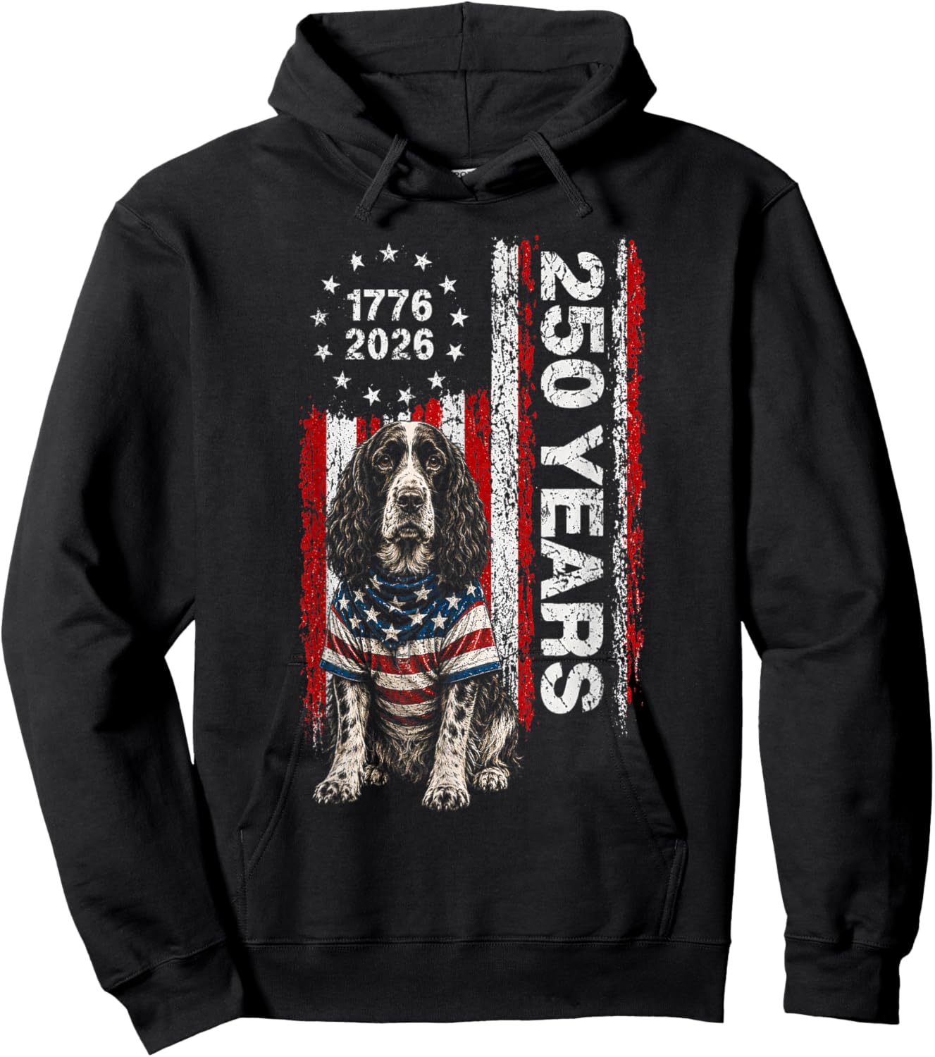 250 Years America Springer Spaniel Dog USA 4th of July Hoodie - Hoodie | Black