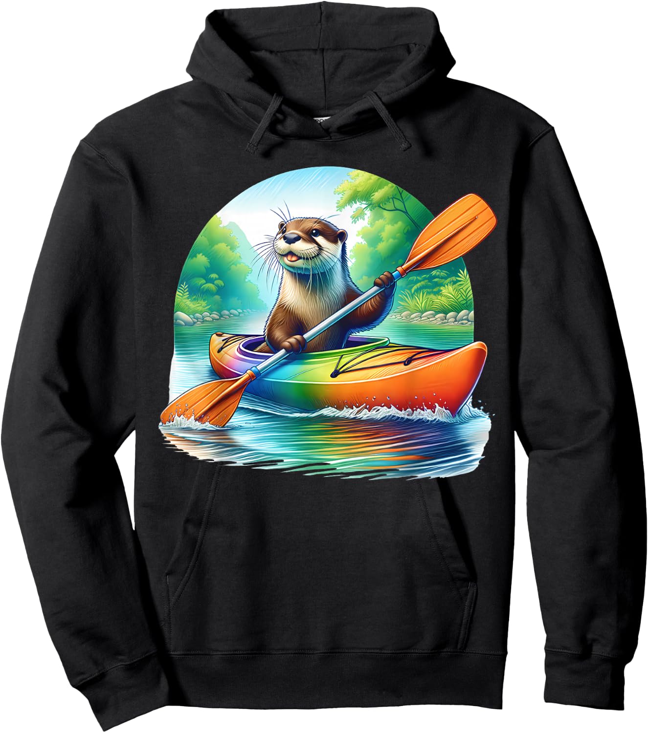 Kayaking River Otter Kayaker Kayak Canoe Paddling Hoodie - Hoodie | Black