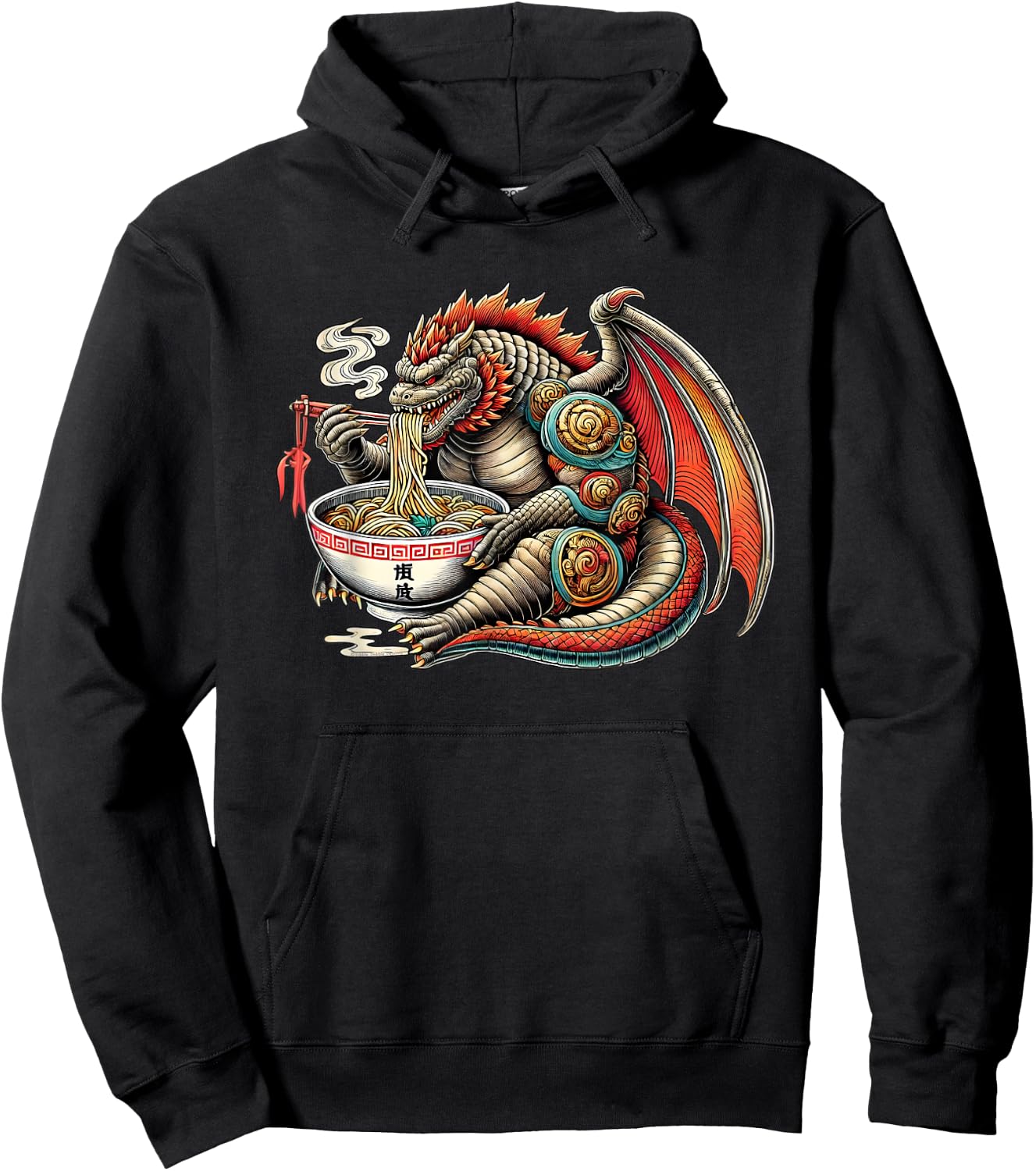 Funny Kaiju Dragon Eating Ramen Japanese Monster Hoodie - Hoodie | Black