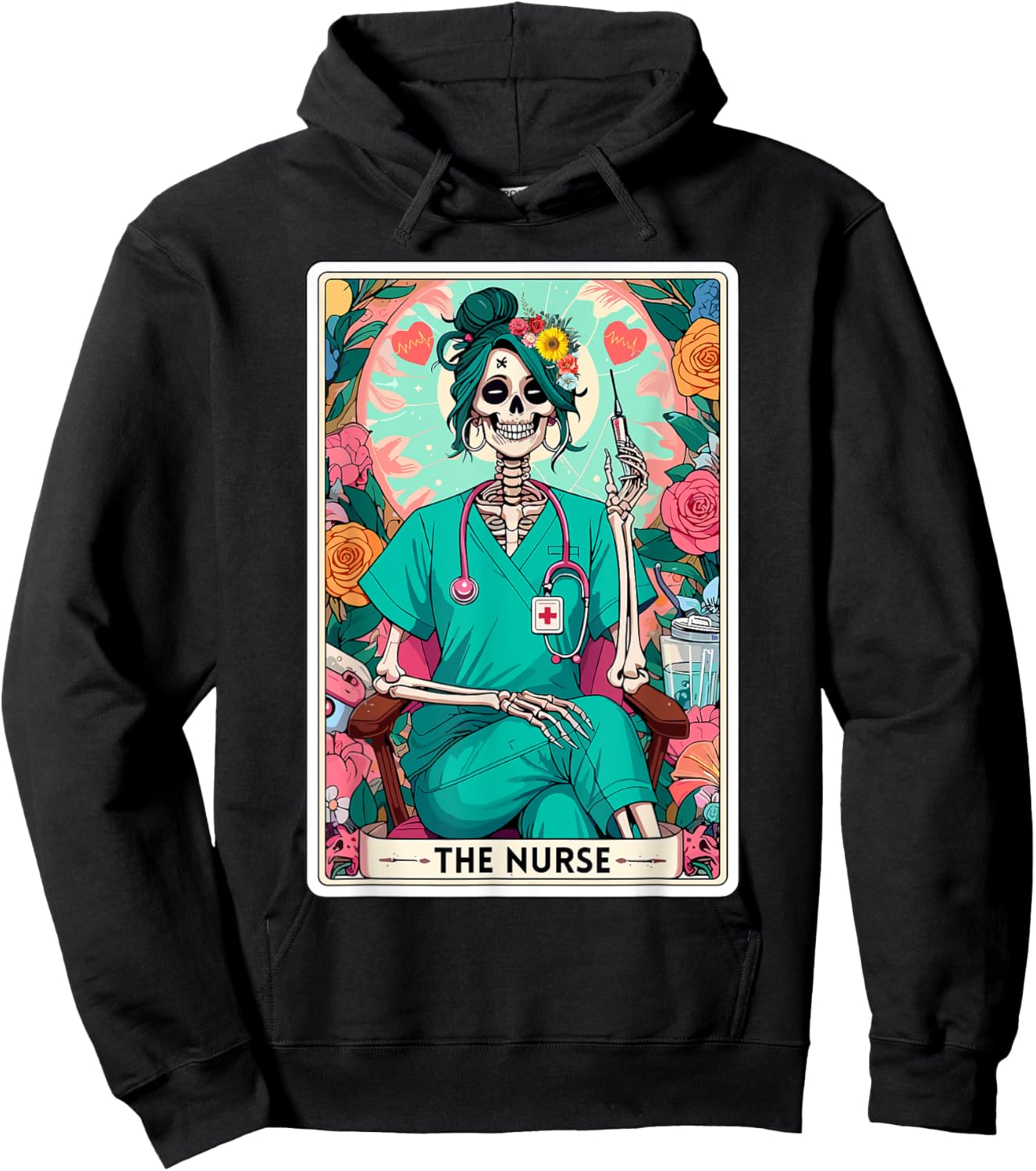 The Nurse Tarot Card Funny Skeleton Nurse Witchy Mom Nursing Hoodie - Hoodie | Black