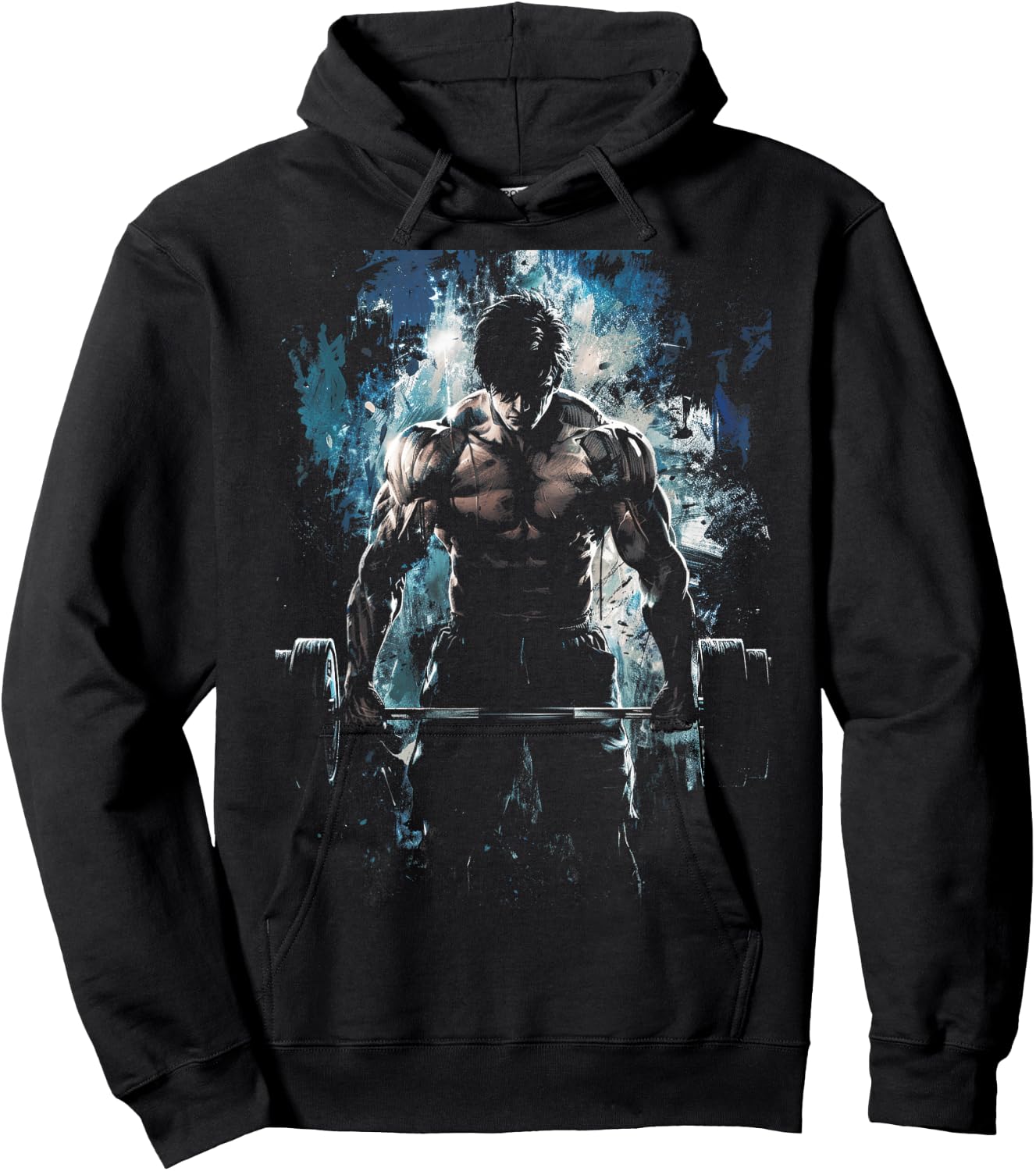 Weightlifting Muscle Gym Fitness Workout Strength Anime Men Character Deadlift Intense Bodybuilding Hoodie - Hoodie | Black