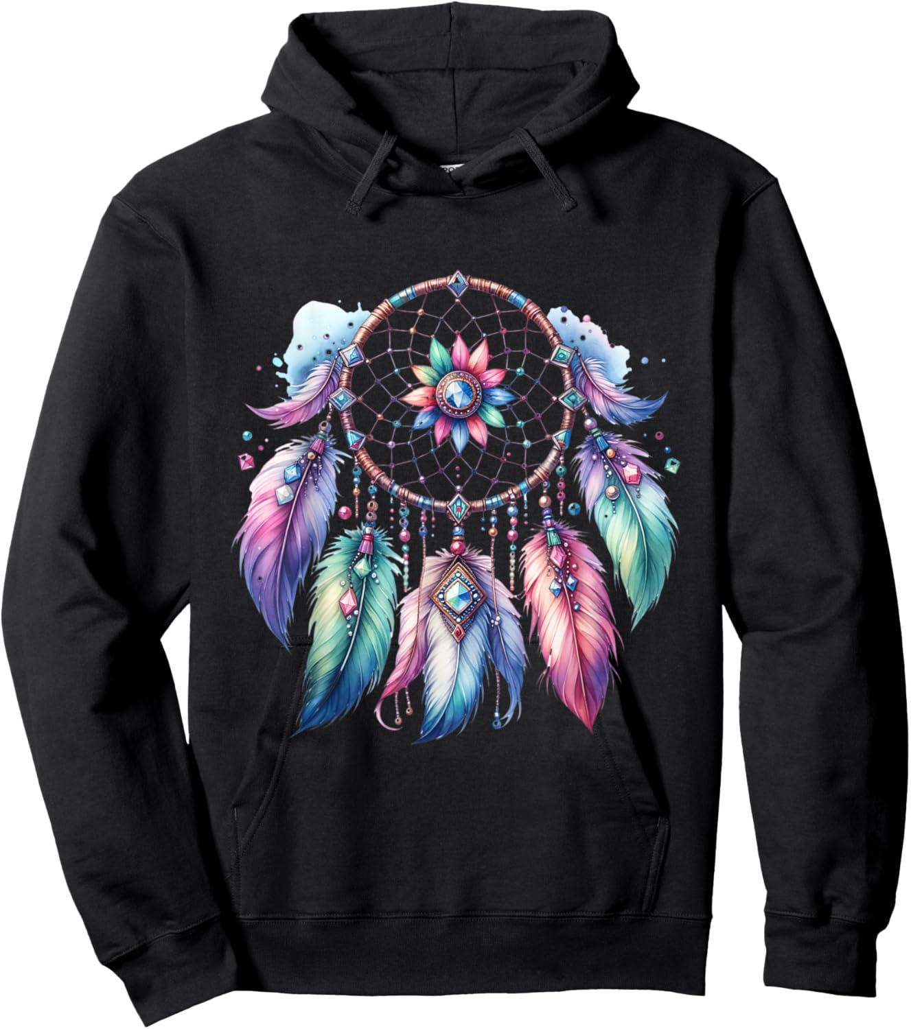 Dream Catcher Boho Feathers Indian Colourful Hippie Esoteric Hoodie - Hoodie | Black