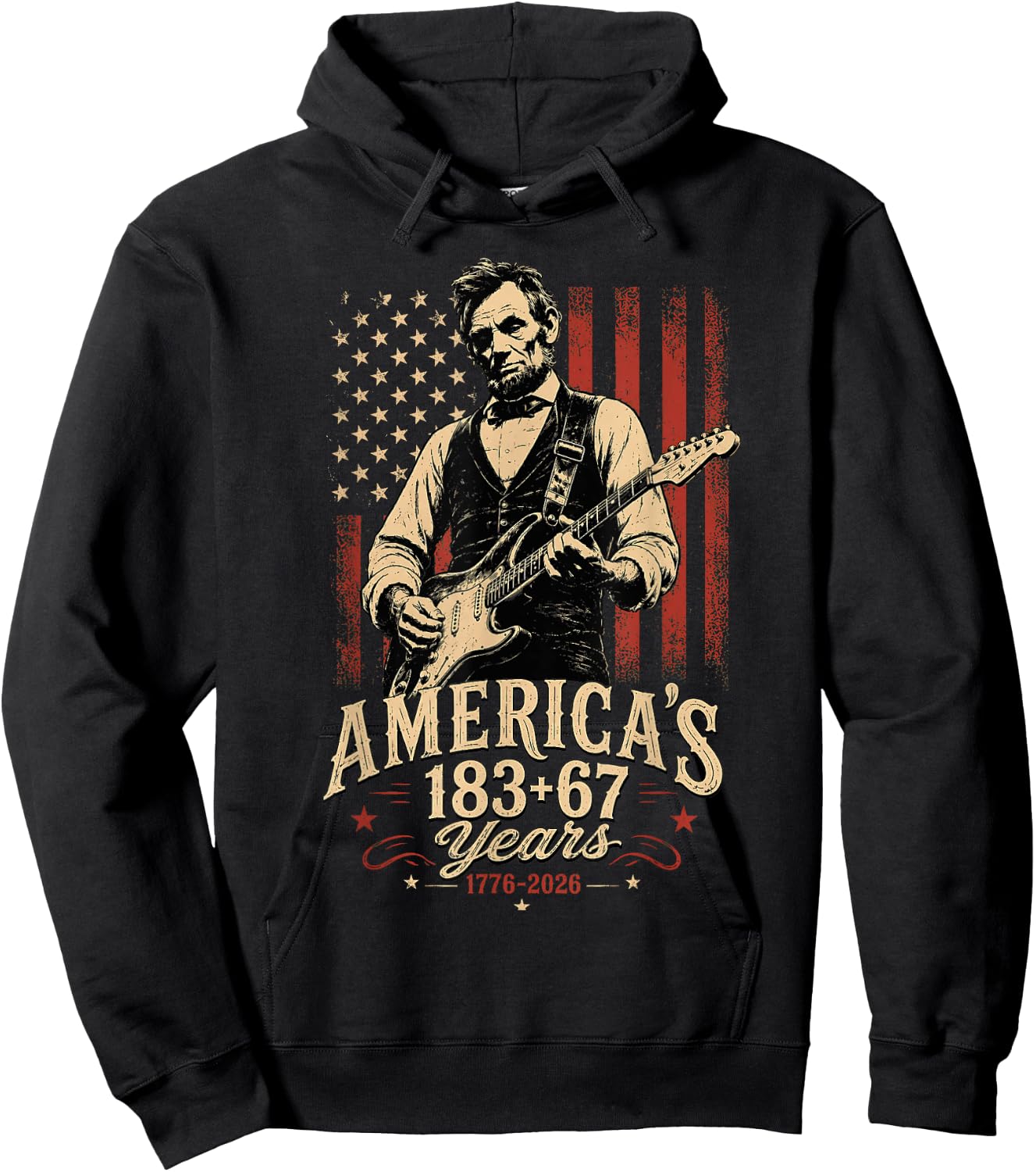 Fourth of July Abraham Lincoln Playing Guitar Hoodie - Hoodie | Black