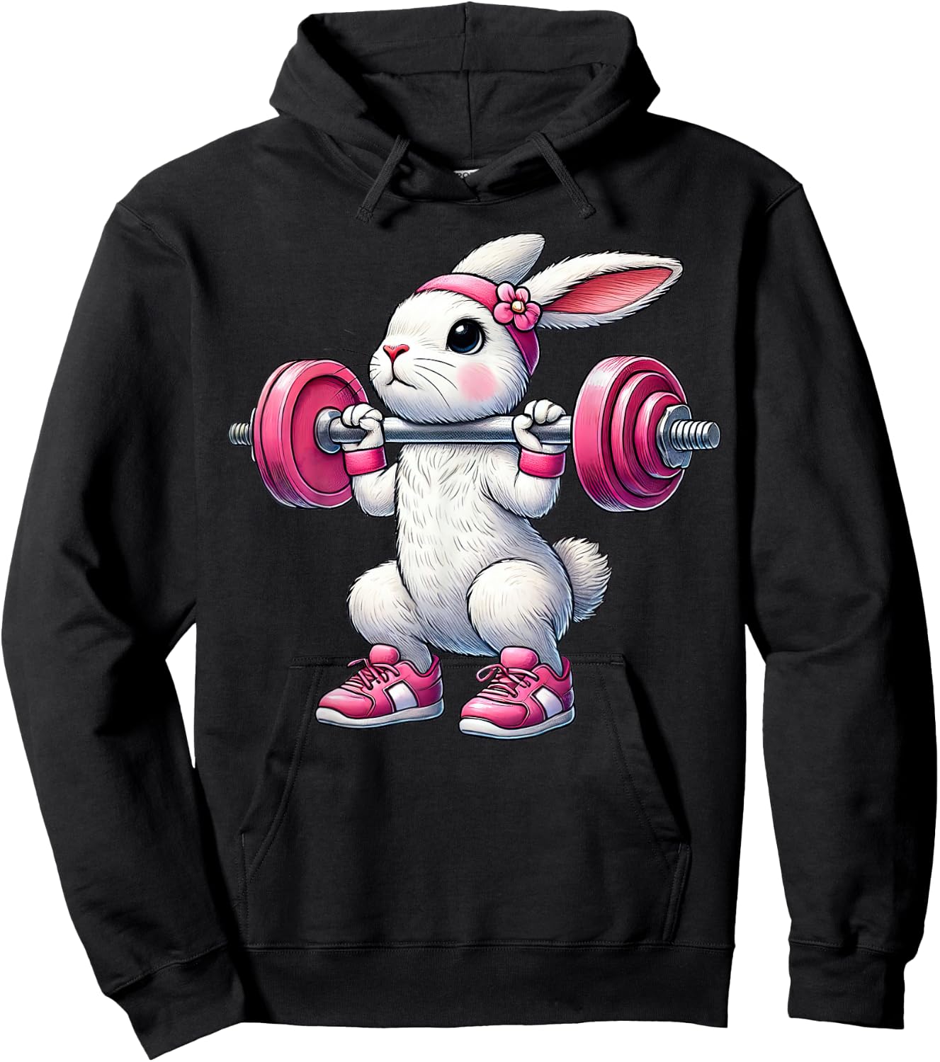 Easter Bunny Lifting Weight Gym Fitness Workout Training Hoodie - Hoodie | Black