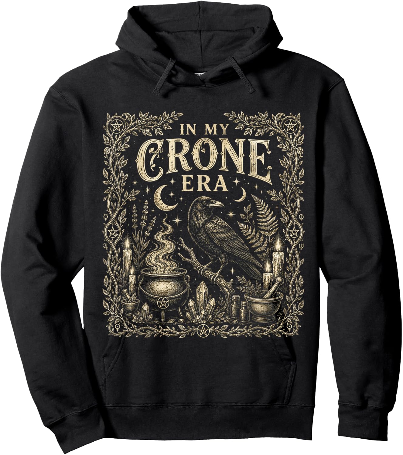 in My Crone Era Witchy Raven Cauldron Goth Witch Hoodie - Hoodie | Black