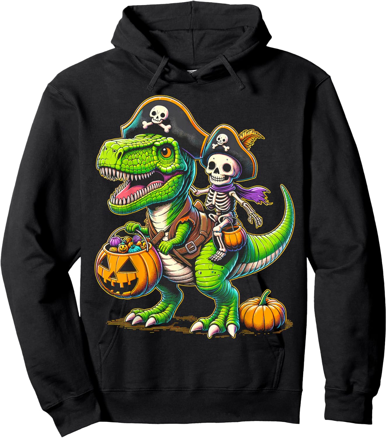 Halloween Funny T Rex Dinosaur Pirate Boys Trick Treat Hoodie - Hoodie | Black