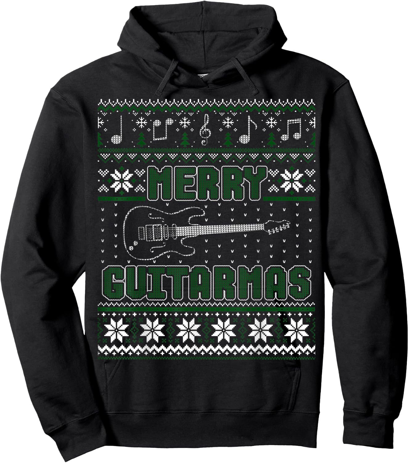 Guitar Lover Merry Guitarmas Ugly Sweater Hoodie - Hoodie | Black