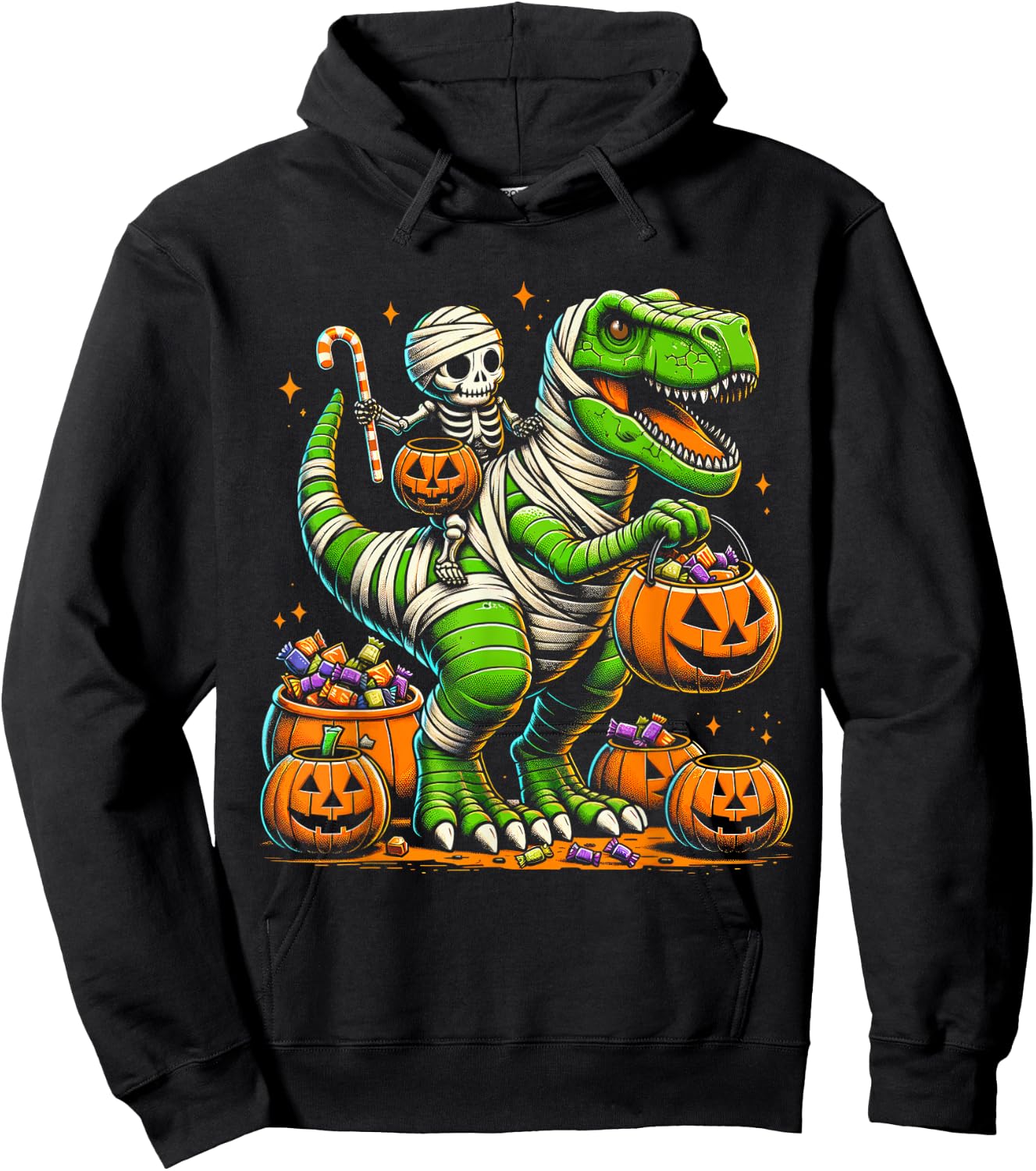 Halloween Funny T Rex Dinosaur Mummy Boys Trick Treat Hoodie - Hoodie | Black