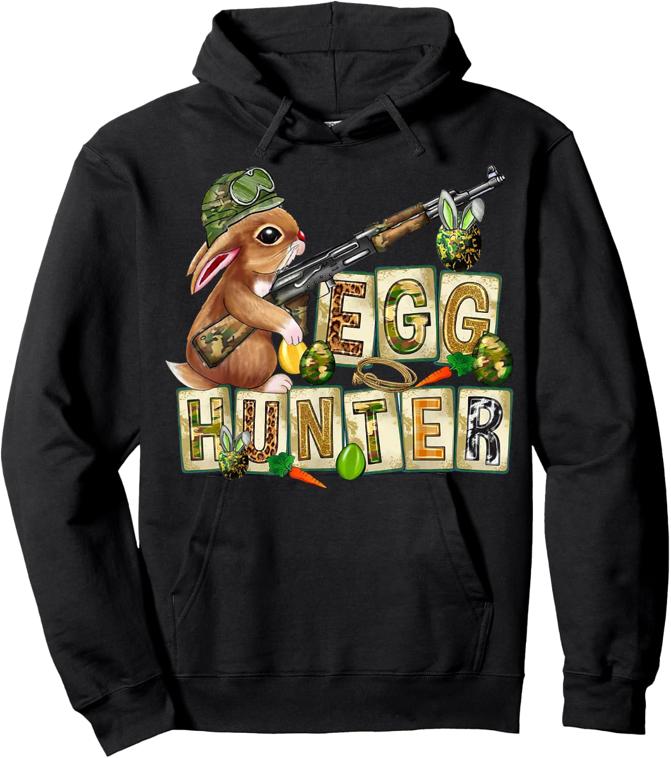 Easter Egg Hunter Camo Funny Hunting Boys Girls Kids Toddler Hoodie - Hoodie | Black