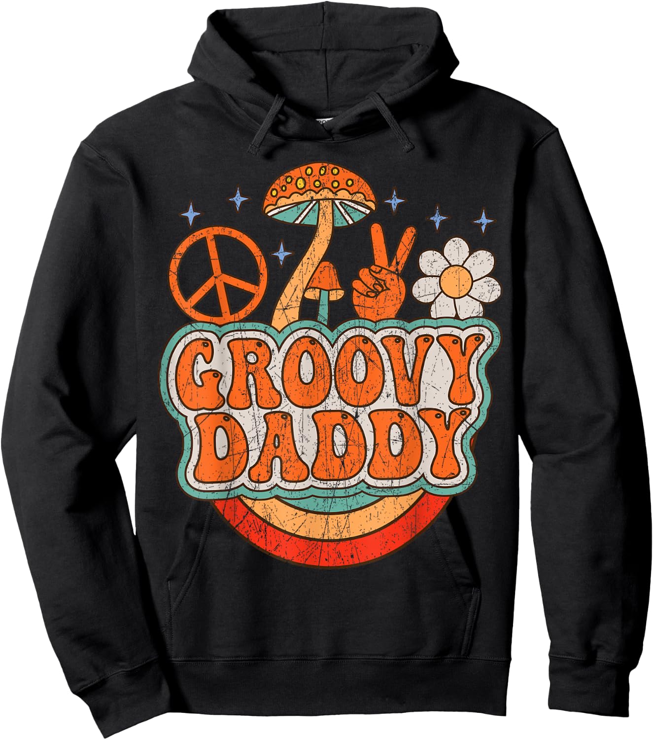 Groovy Daddy 70s Aesthetic Nostalgia 1970's Hippie Dad Retro Hoodie - Hoodie | Black