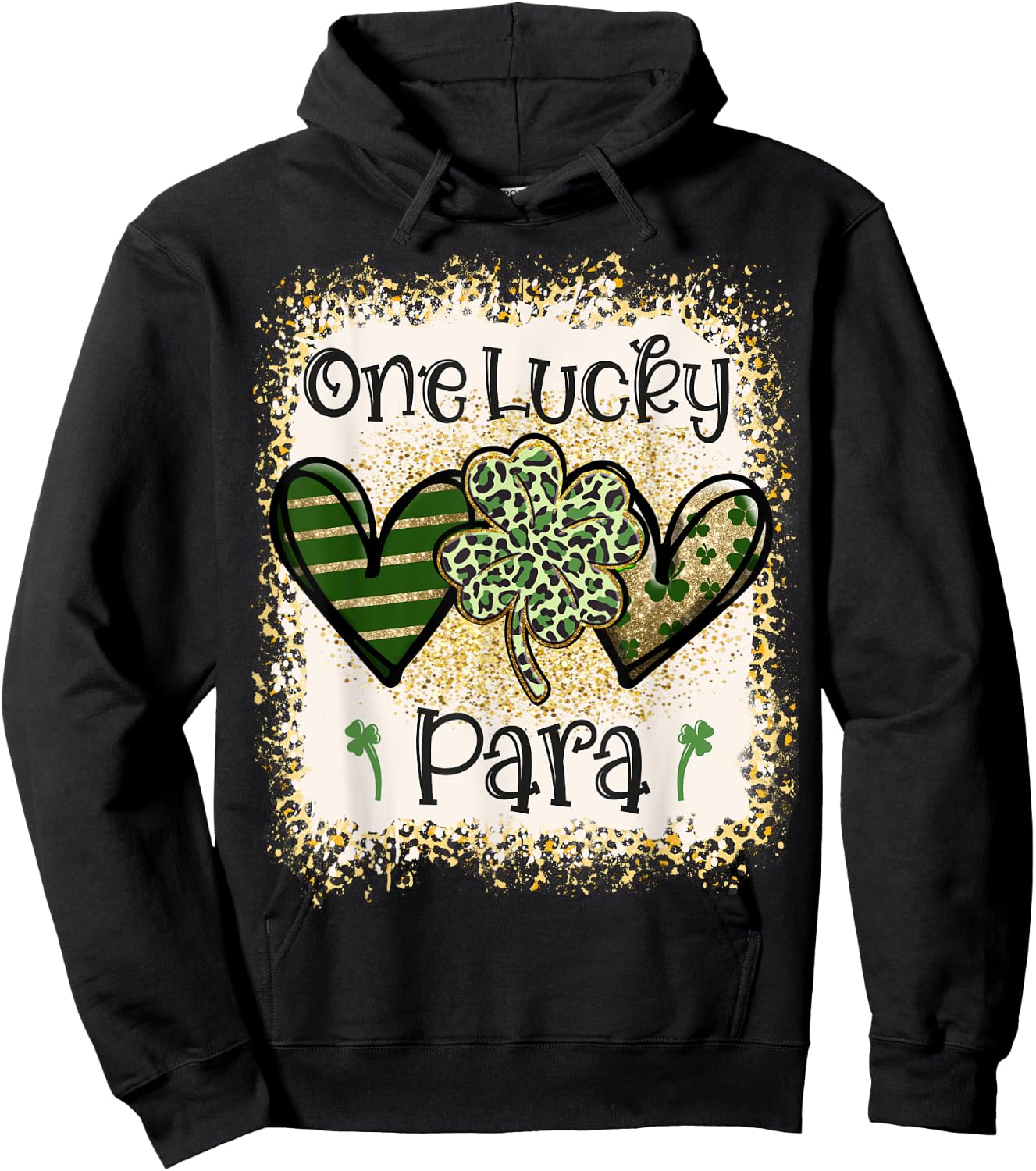 One Lucky Para St Patricks Day Leopard Shamrock Hoodie - Hoodie | Black
