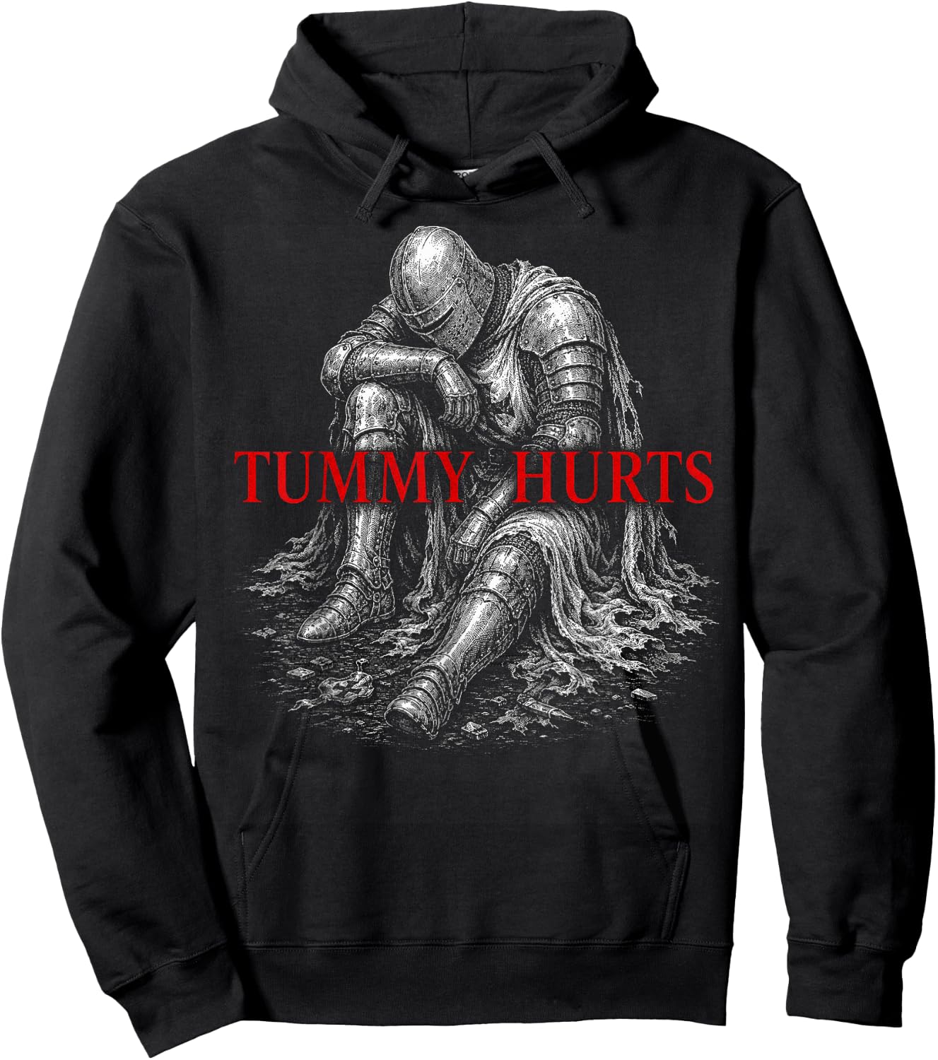 Tummy Hurts Funny Medieval Knight Gothic Art Dark Humor Hoodie - Hoodie | Black