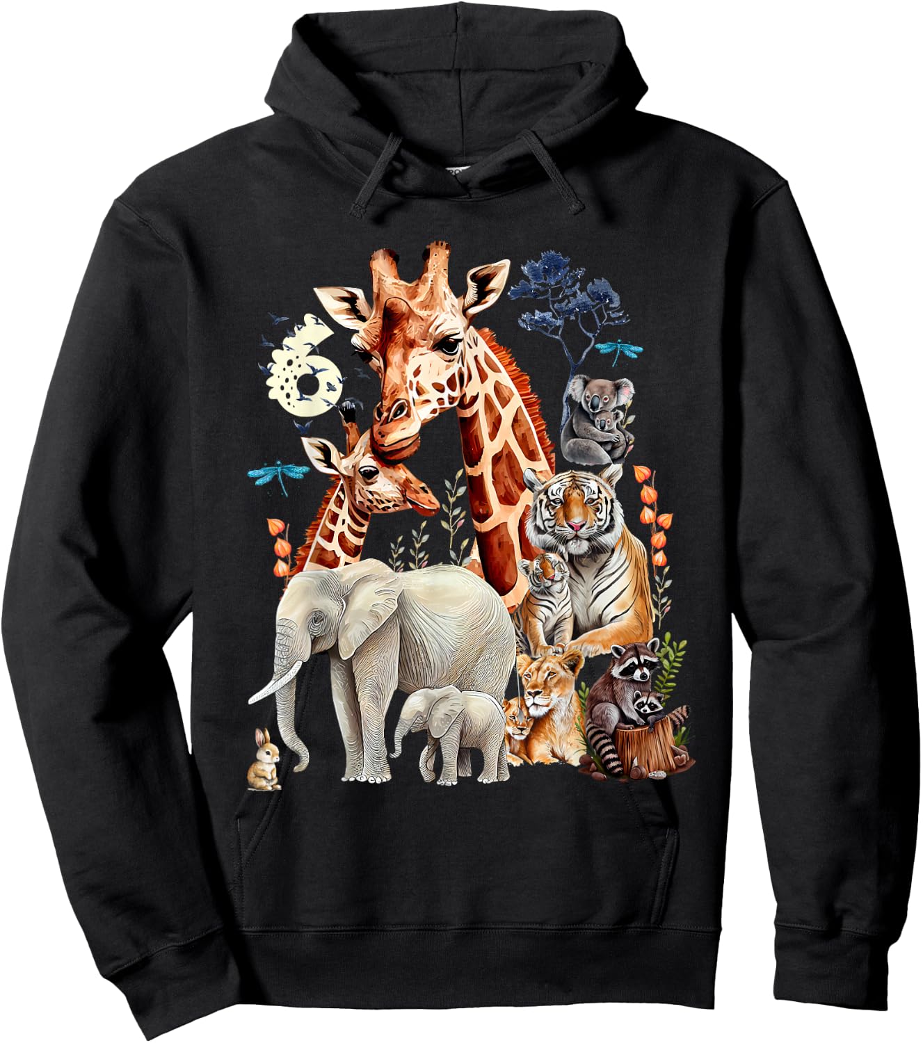 Kids 6 Years Old Zoo Birthday Safari Jungle Animal 6th B-Day , black Hoodie - Hoodie | Black