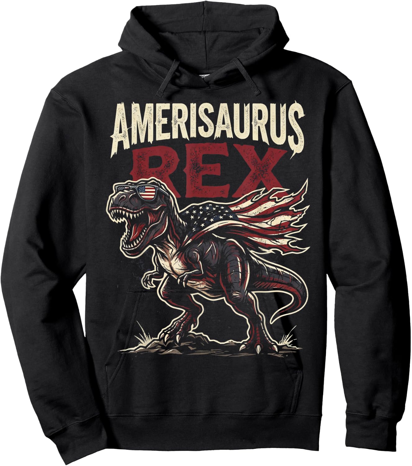 Funny 4th of July Dinosaur Amerisaurus Rex Boys Kids Youth Hoodie - Hoodie | Black