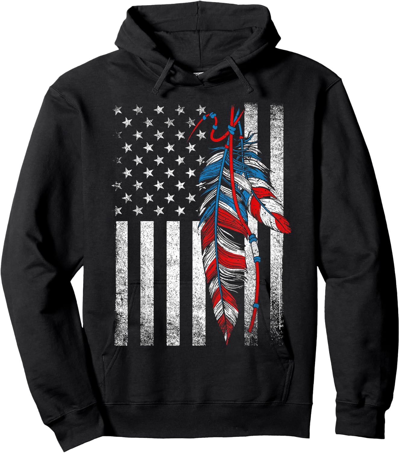 American Flag - Native Feather Pride Month Indigenous Hoodie - Hoodie | Black