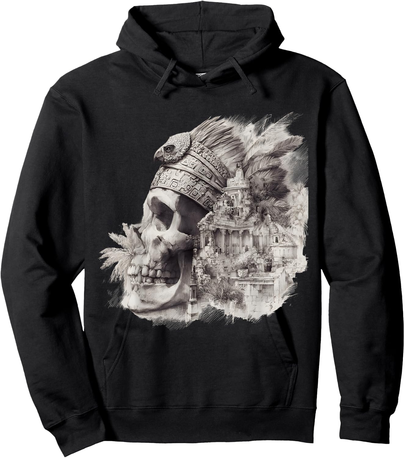 Mexican Maya Aztec Skull Native Maya Feathers Azteca Hoodie - Hoodie | Black
