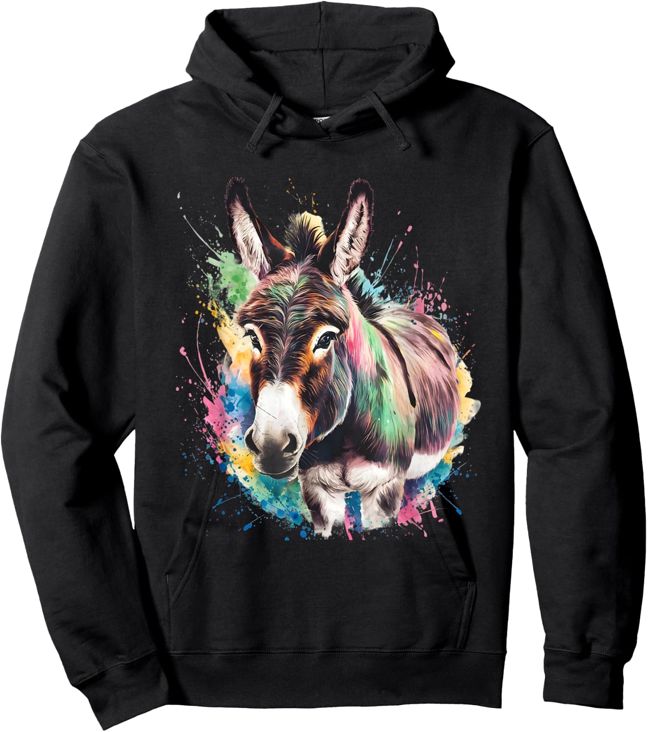 Donkey Men's Women's Colourful Watercolour Donkey , black Hoodie - Hoodie | Black