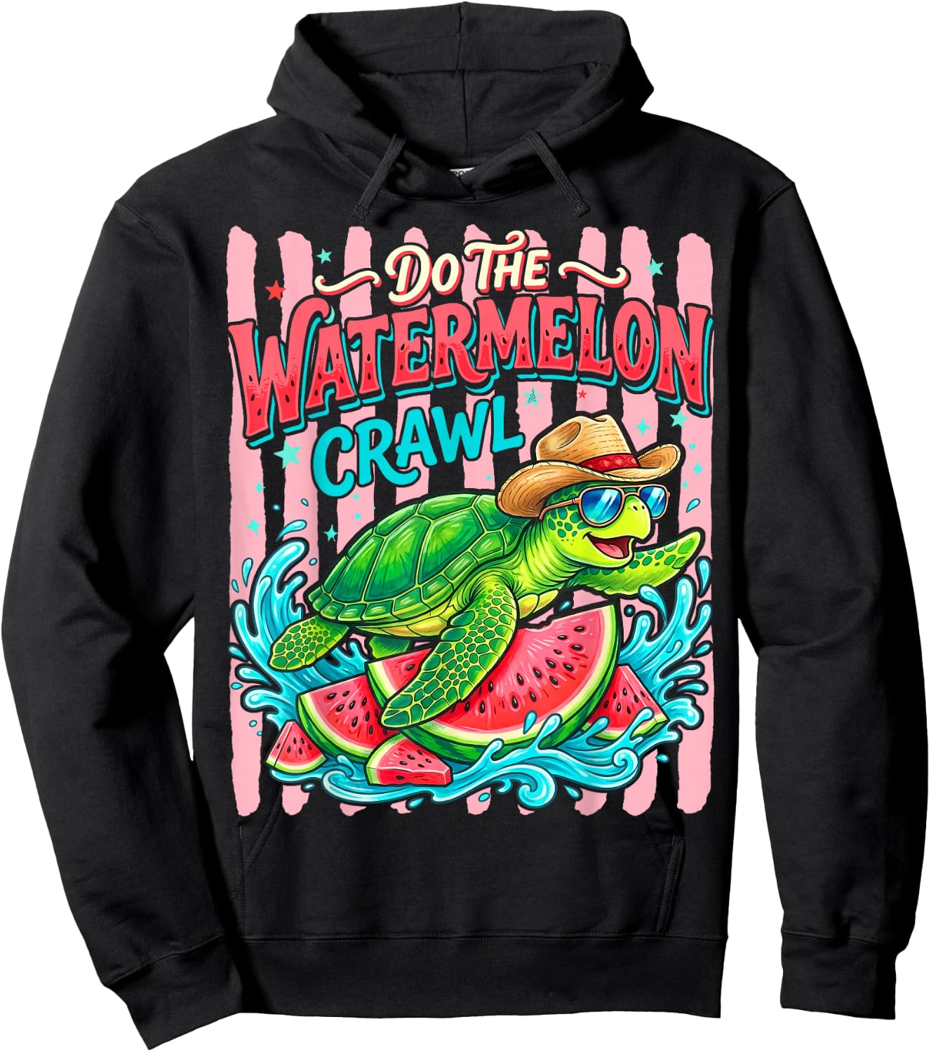 Do The Watermelon Crawl Turtle Girly Striped Summer Funny Hoodie - Hoodie | Black
