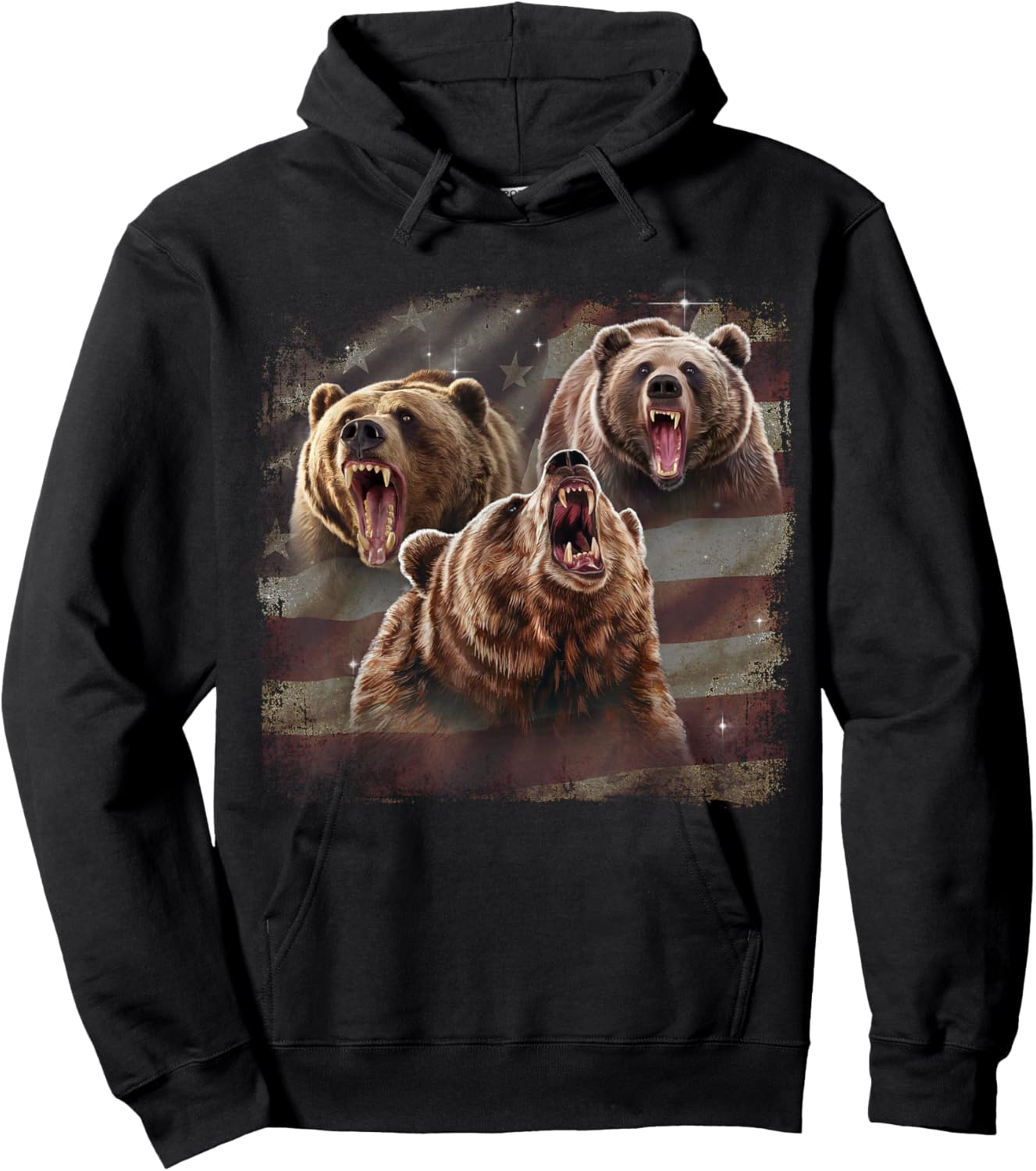 Patriotic USA Grizzly Bear American Flag 4th Of July Hoodie - Hoodie | Black