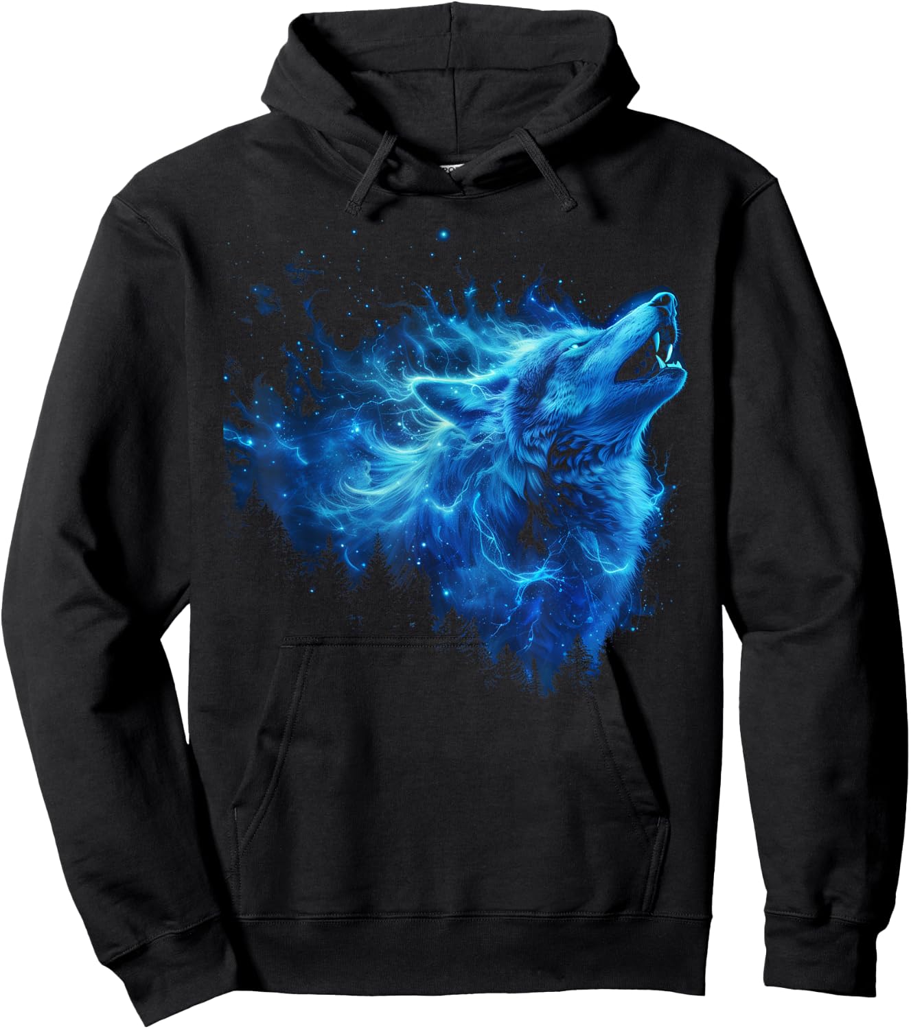 Galaxy Wolf Howling Graphic Electrical Blue Wolf Lovers Hoodie - Hoodie | Black