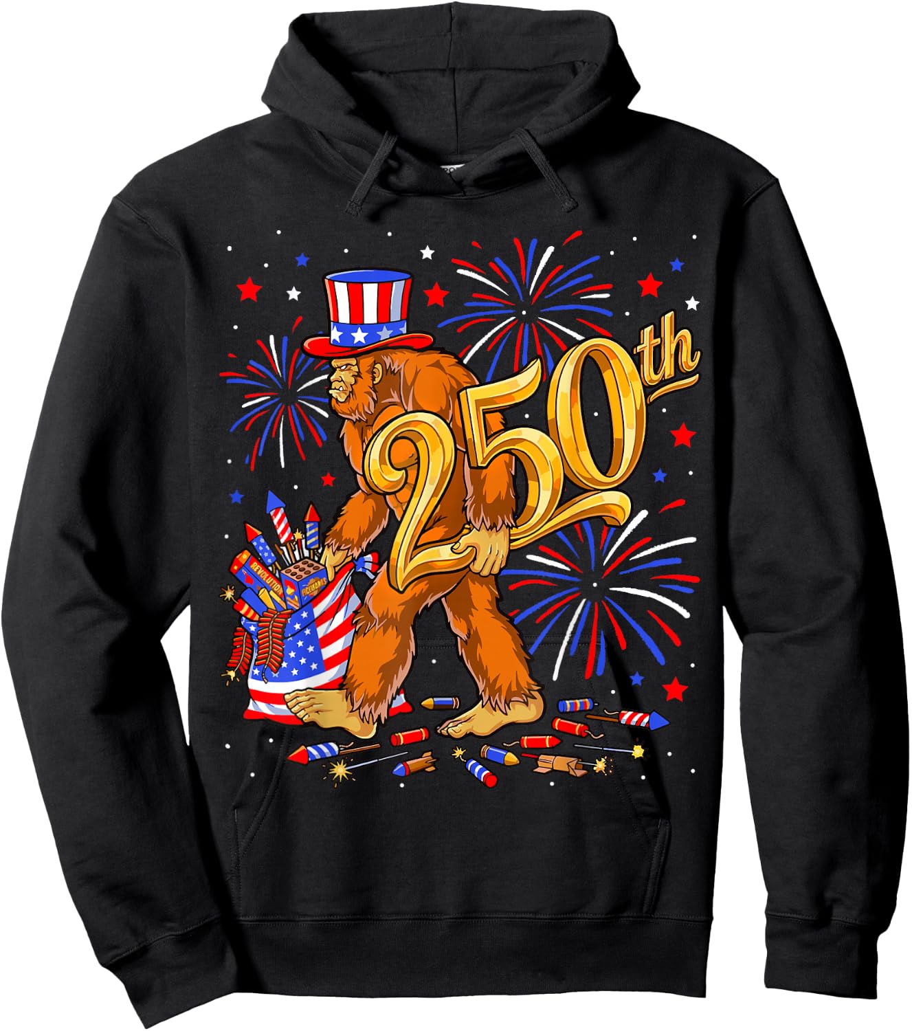 usa250 Bigfoot celebriting 250th Anniversary 4th of July Hoodie - Hoodie | Black