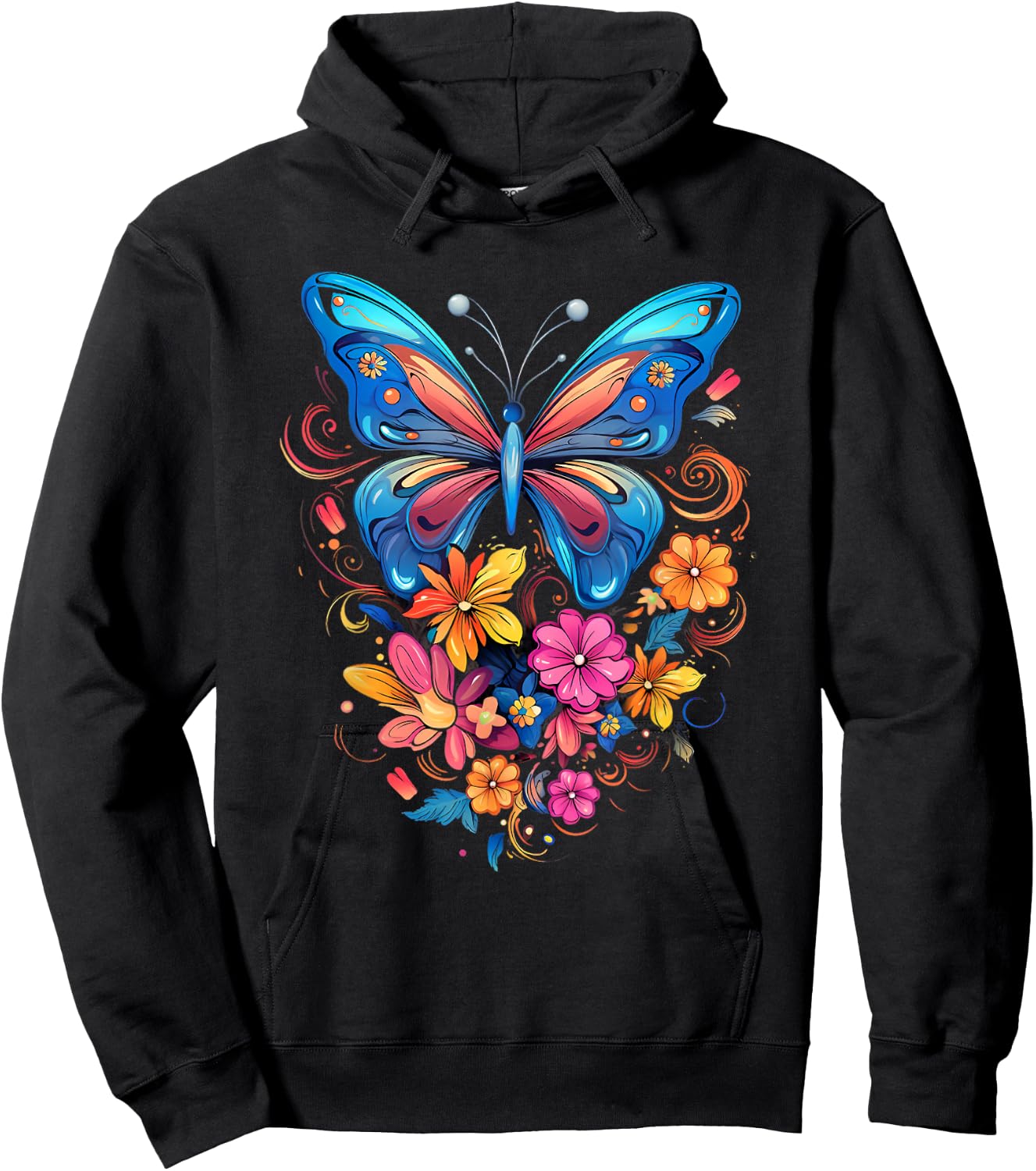 Butterfly with Flowers I Aesthetic Butterfly Hoodie - Hoodie | Black