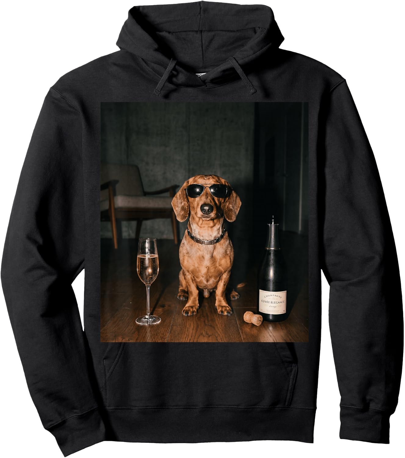 Dachshund Drinking Champagne Funny Fathers Day Hoodie - Hoodie | Black