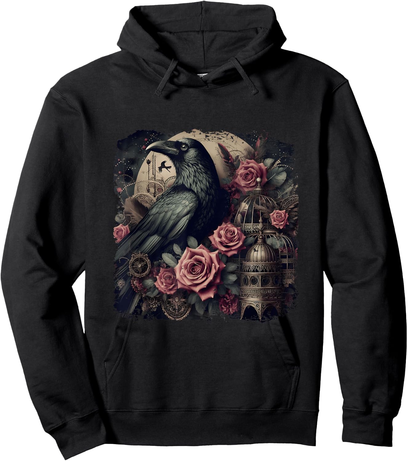 Gothic Raven Rose Enchanted Vintage Floral Crow Halloween Hoodie - Hoodie | Black
