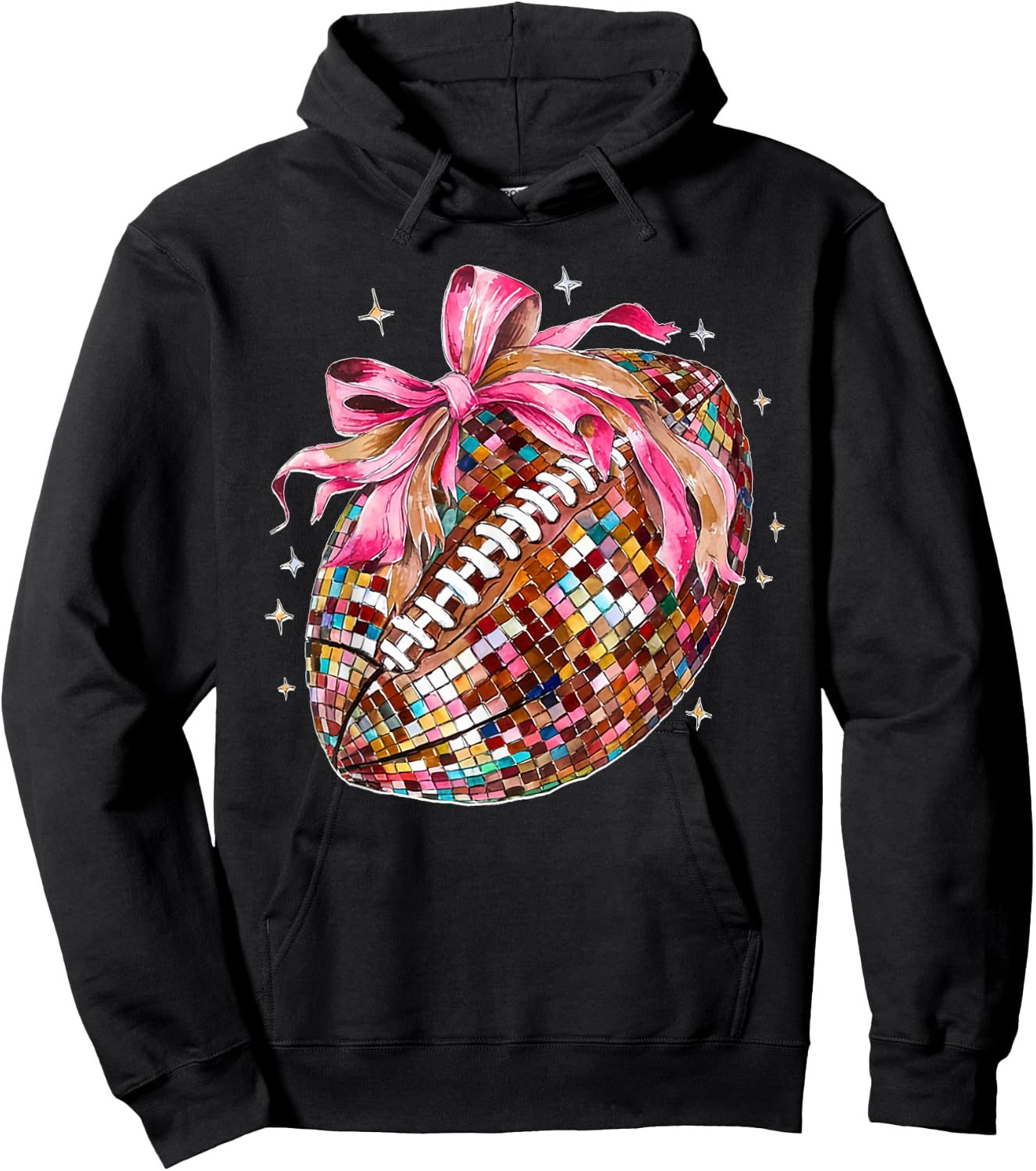 Coquette Bow Disco Funny Football Game Day Touchdown Season Hoodie - Hoodie | Black