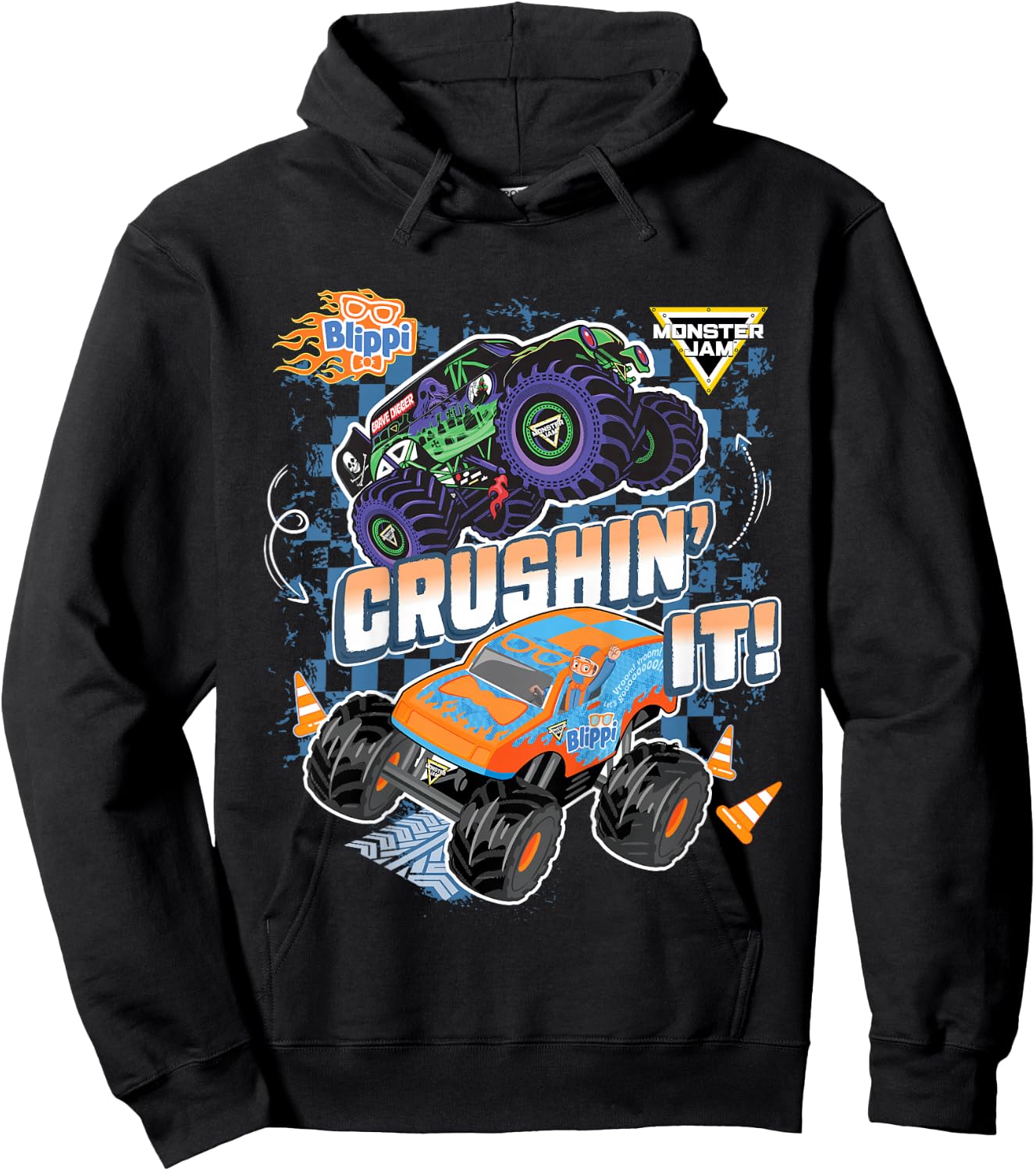 Kids Blippi Grave Digger Crushin' It Hoodie - Hoodie | Black