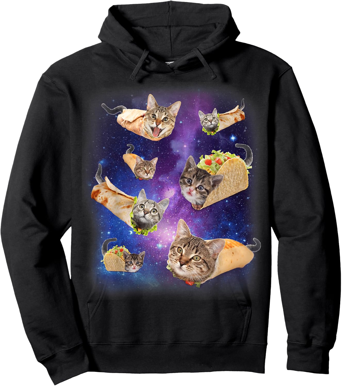 Burrito Cat and Taco Cat Space Galaxy Meme Tacocat Silly , Black, S Hoodie - Hoodie | Black
