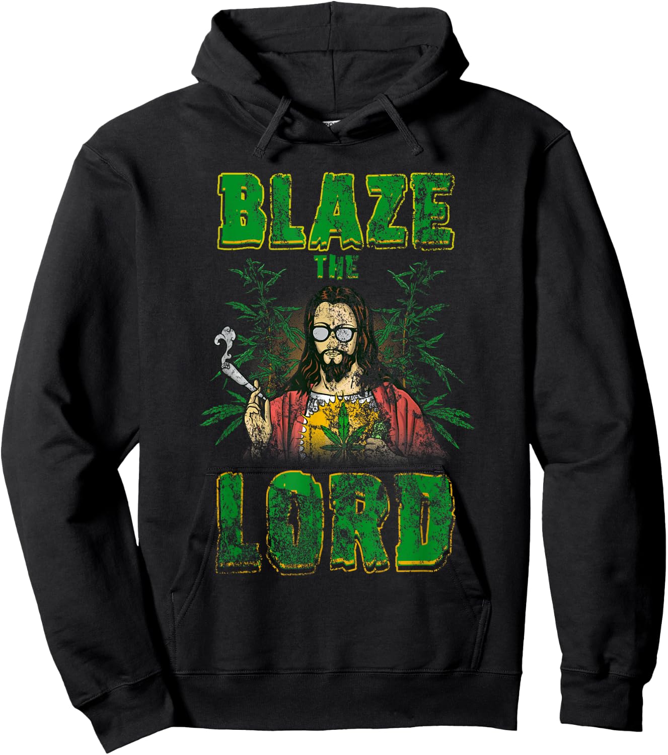 Vintage CBD Cannabis Jesus Shirt Blaze The Lord Funny AF 420 Hoodie - Hoodie | Black