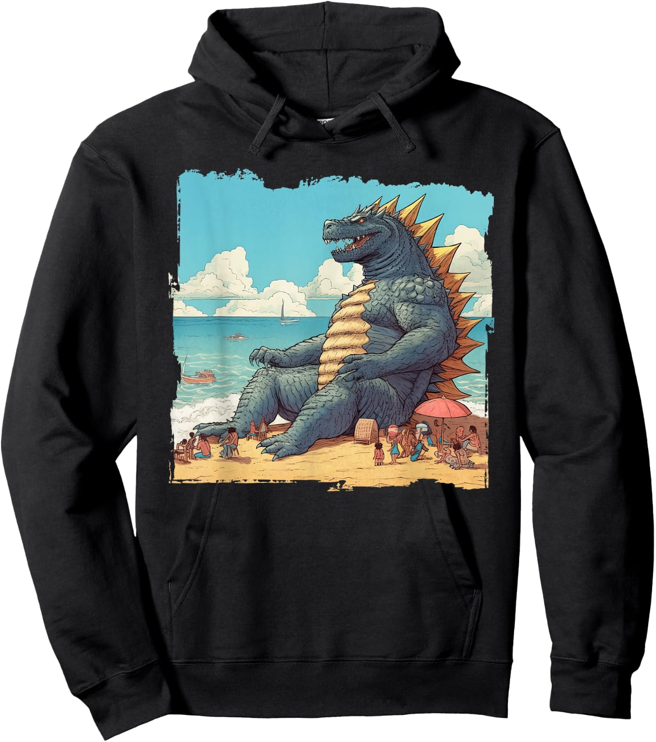 Kaiju on The Beach Suntanning Vacation Ocean Holiday Party Hoodie - Hoodie | Black
