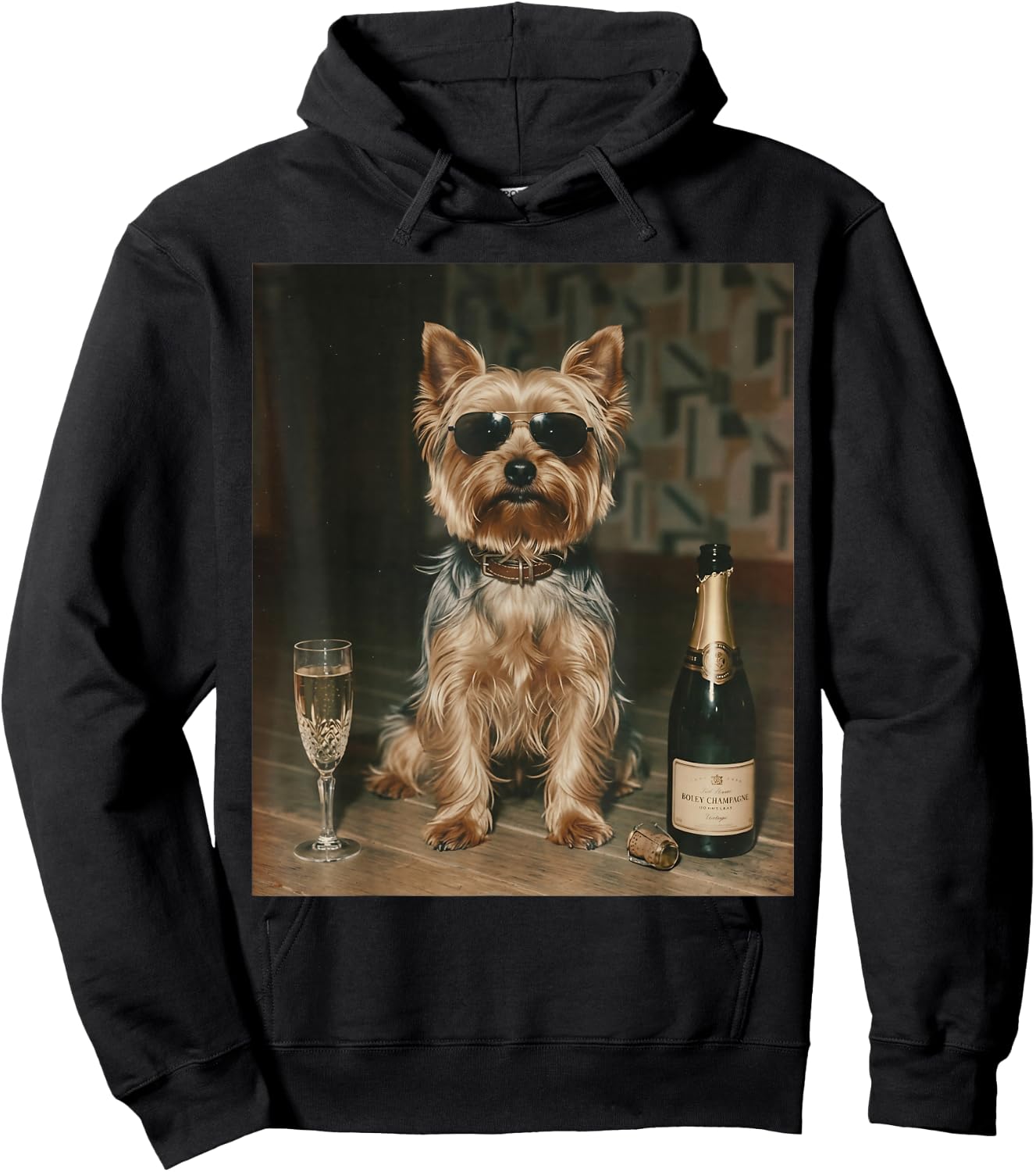 Yorkie Drinking Champagne Funny Father’s Day Hoodie - Hoodie | Black