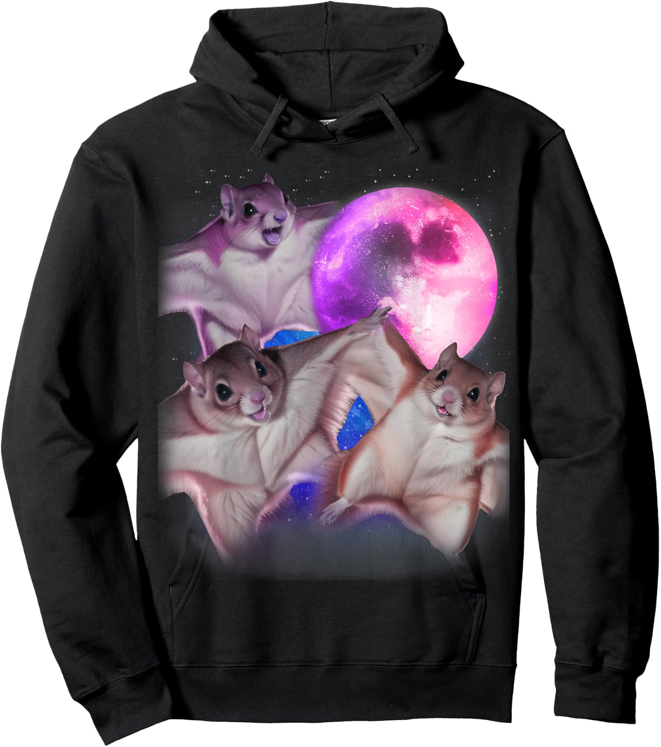 3 Flying Squirrels Howling At The Moon Funny Squirrel Lover Hoodie - Hoodie | Black
