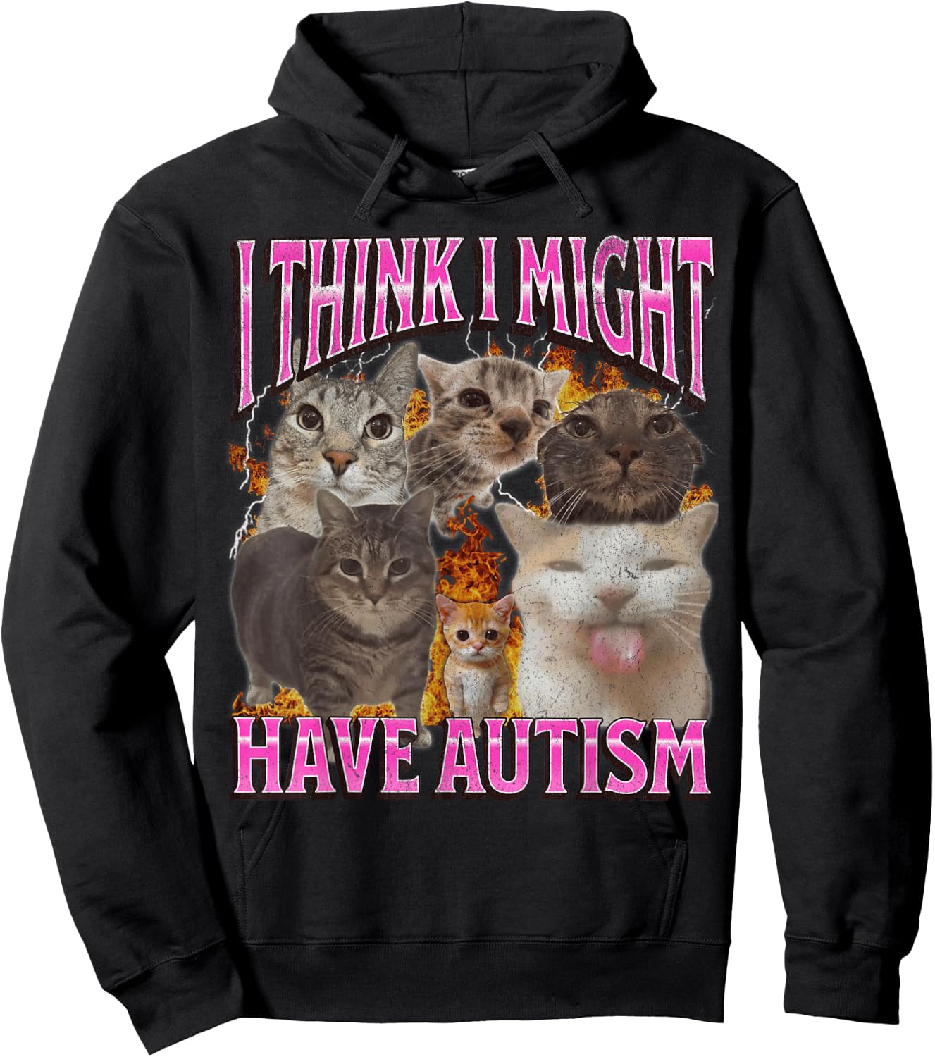 I Think I Might Have Autism Funny Cat Meme Bootleg Graphic Hoodie - Hoodie | Black
