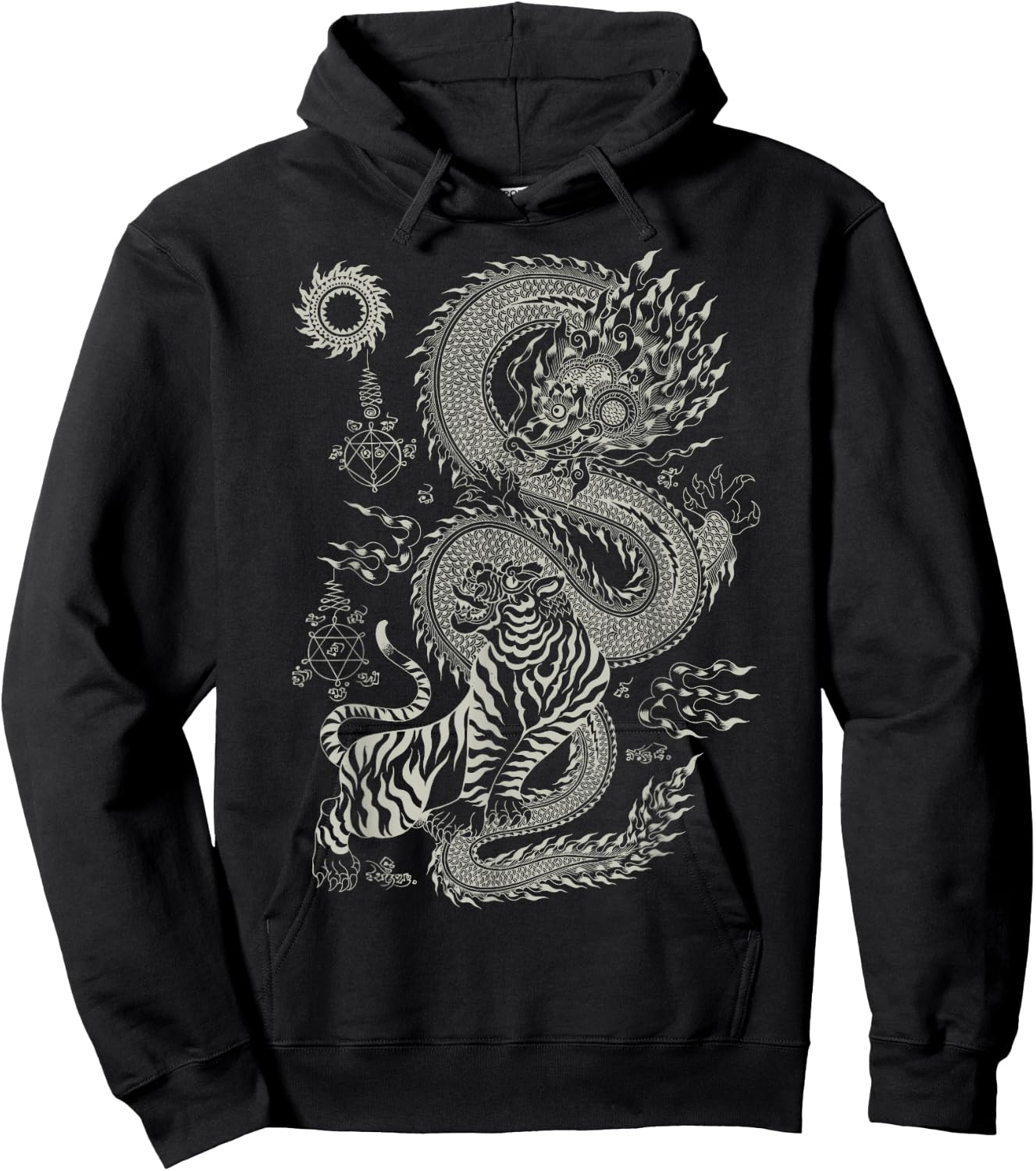 Thai Talisman Tiger Dragon Thailand Traditional Art Graphic Hoodie - Hoodie | Black
