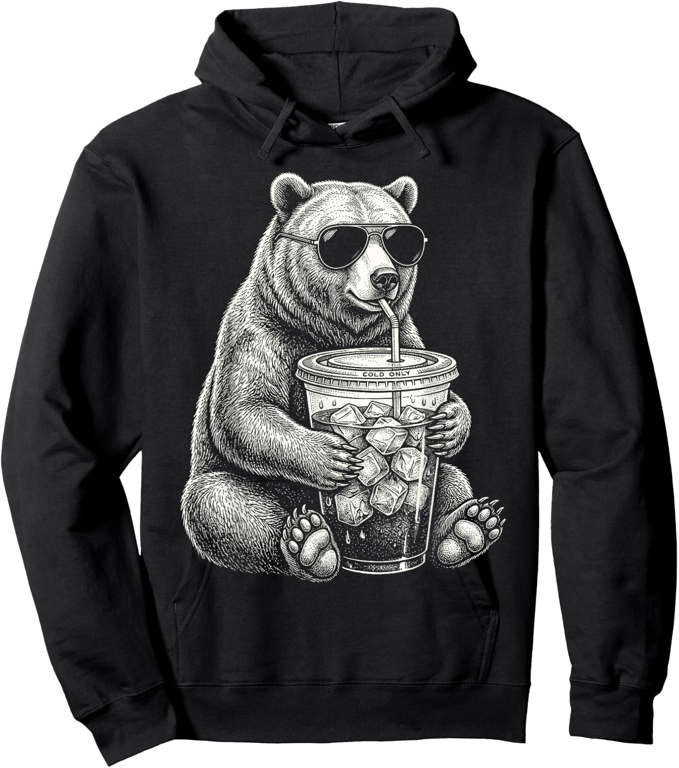Bear Drinking Iced Coffee Funny Animal Meme Men Women Hoodie - Hoodie | Black