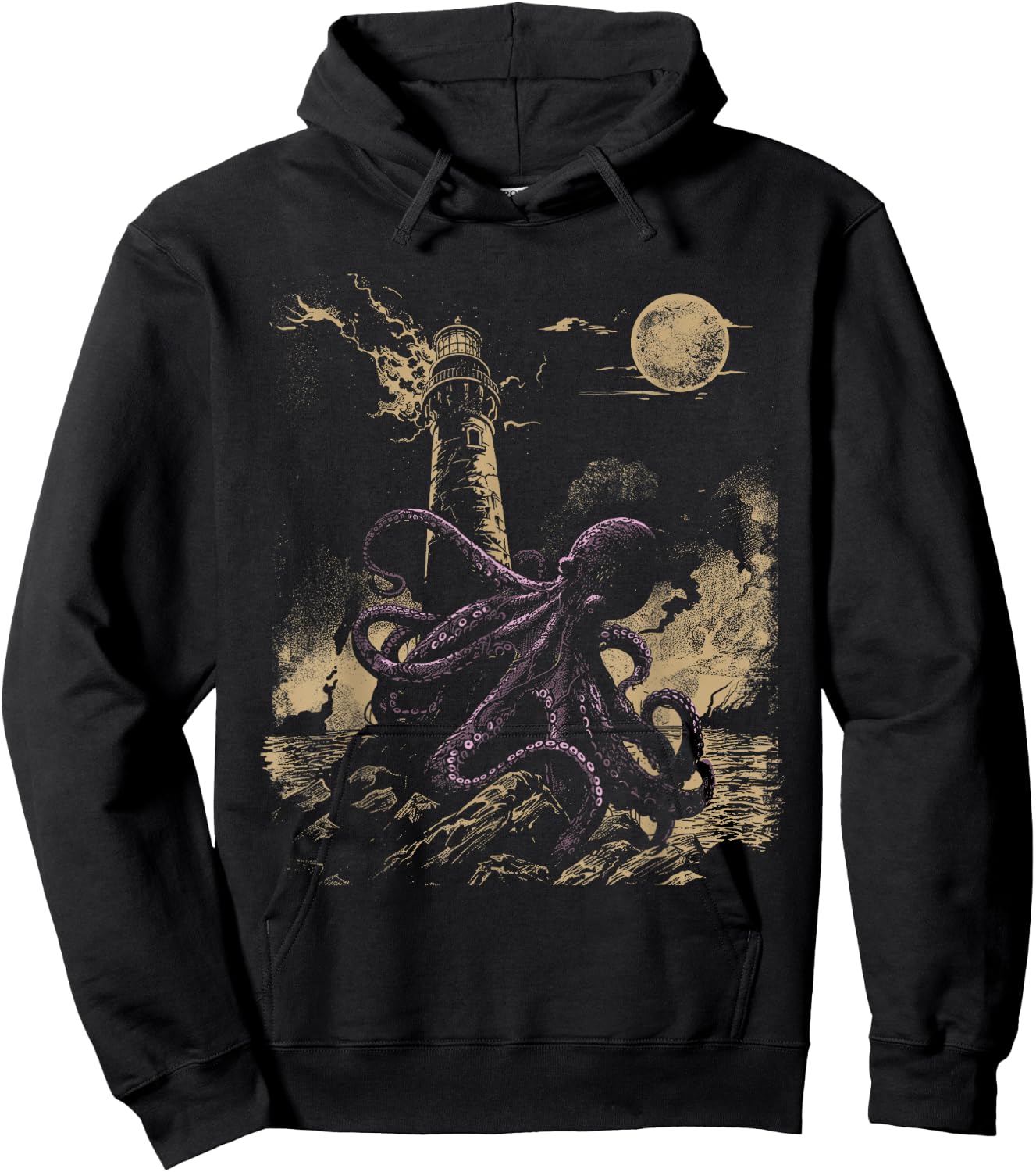 Nautical Lighthouse Octopus Hoodie - Hoodie | Black