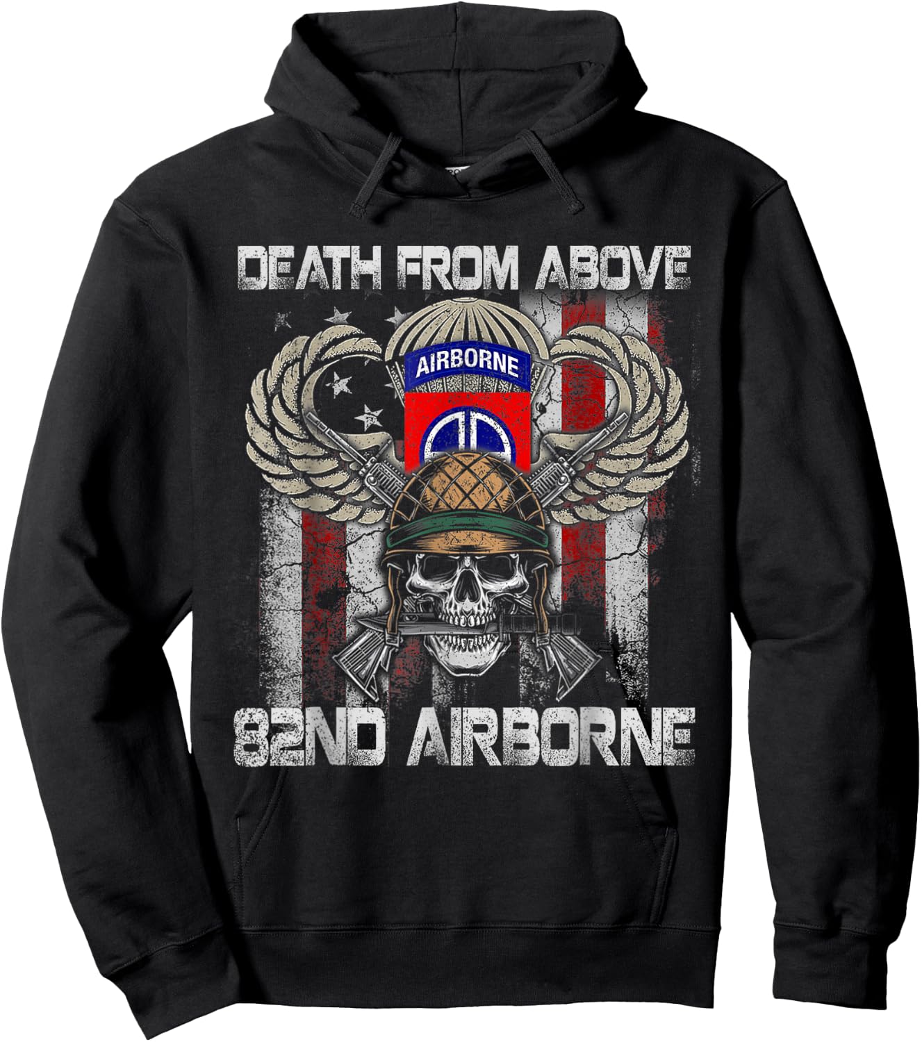 Death From Above 82nd Airborne Division Veteran Vintage Flag Hoodie - Hoodie | Black