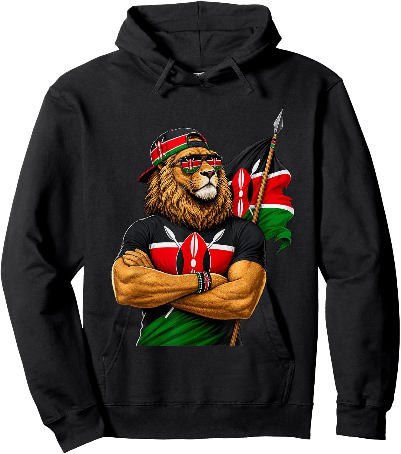 Patriotic National Pride Kenya Lion Flag Hoodie - Hoodie | Black