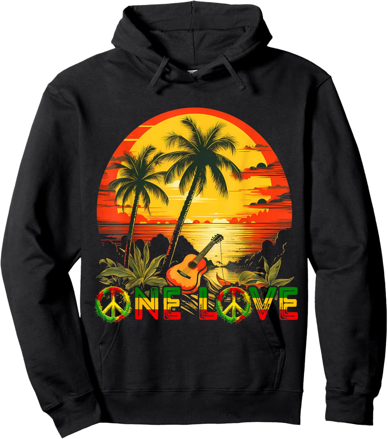 Rasta Reggae Sunset Guitarist Guitar Jamaica Reggae Music , black Hoodie - Hoodie | Black
