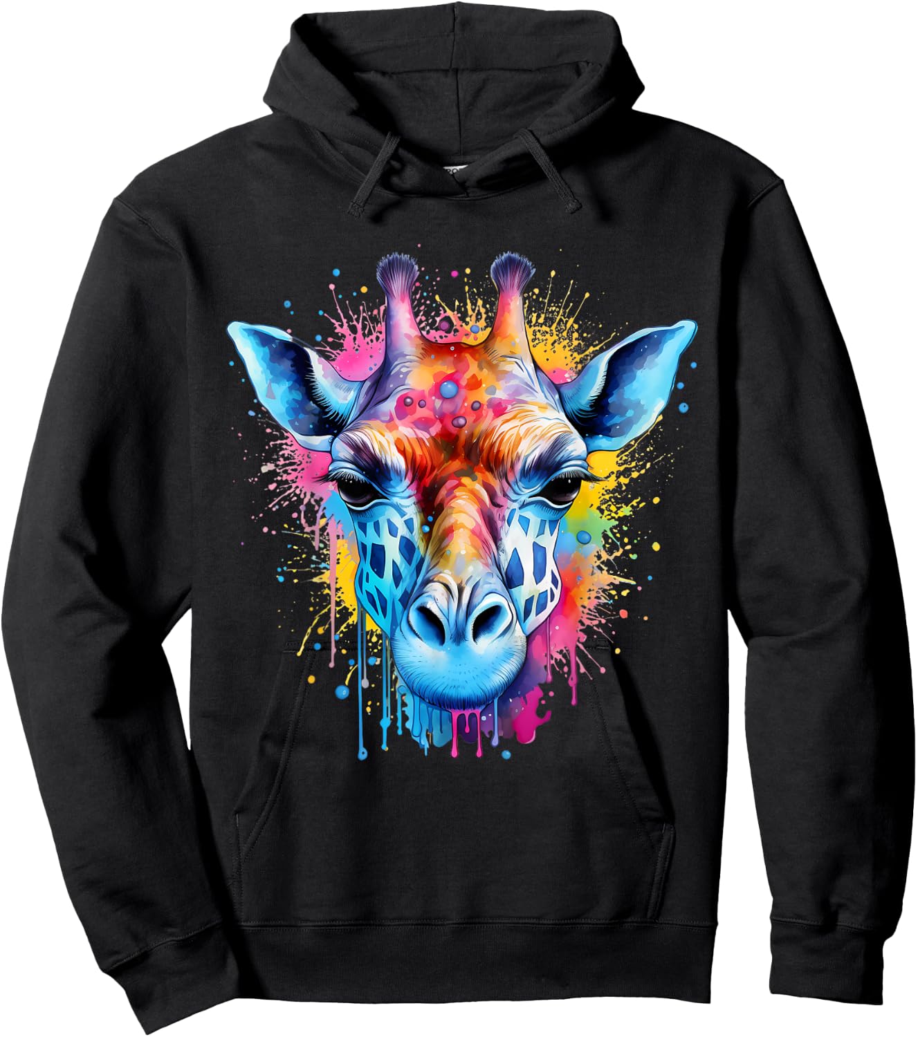 Giraffe Wildlife Artwork Portrait Colorful Splash Savanna Hoodie - Hoodie | Black