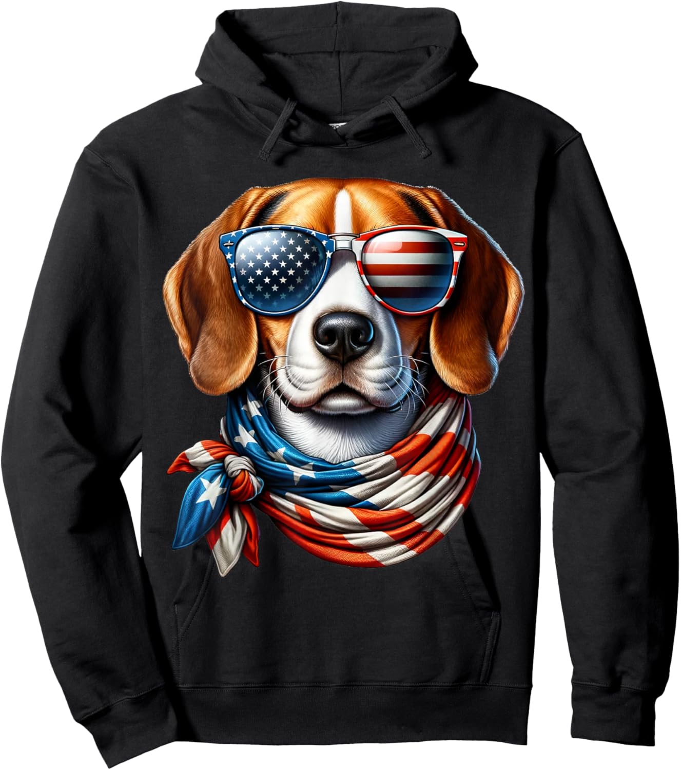 Beagle Wearing USA Flag Sunglasses 4th of July Patriotic Dog Men Hoodie - Hoodie | Black