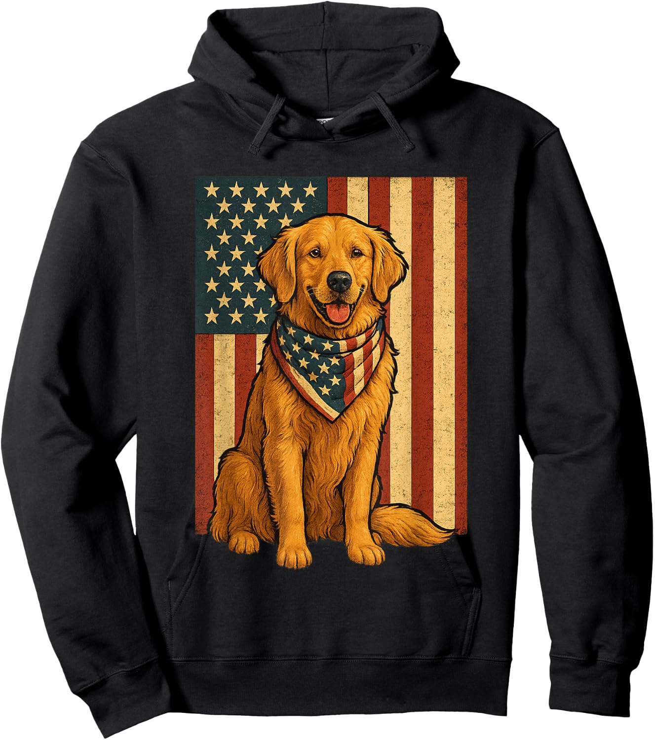 Golden Retriever American Flag Bandana 4th of July Hoodie - Hoodie | Black