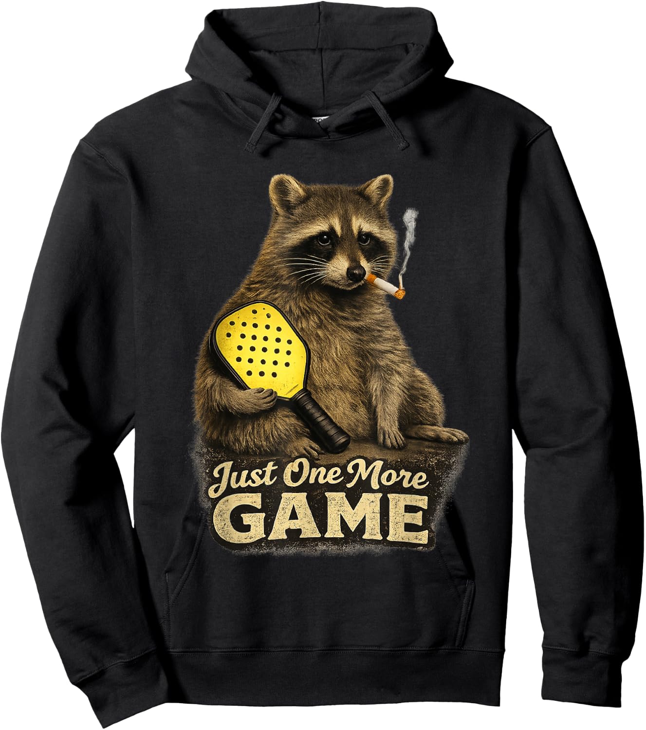 Funny Raccoon Pickleball - Just One More Game Trash Panda Hoodie - Hoodie | Black