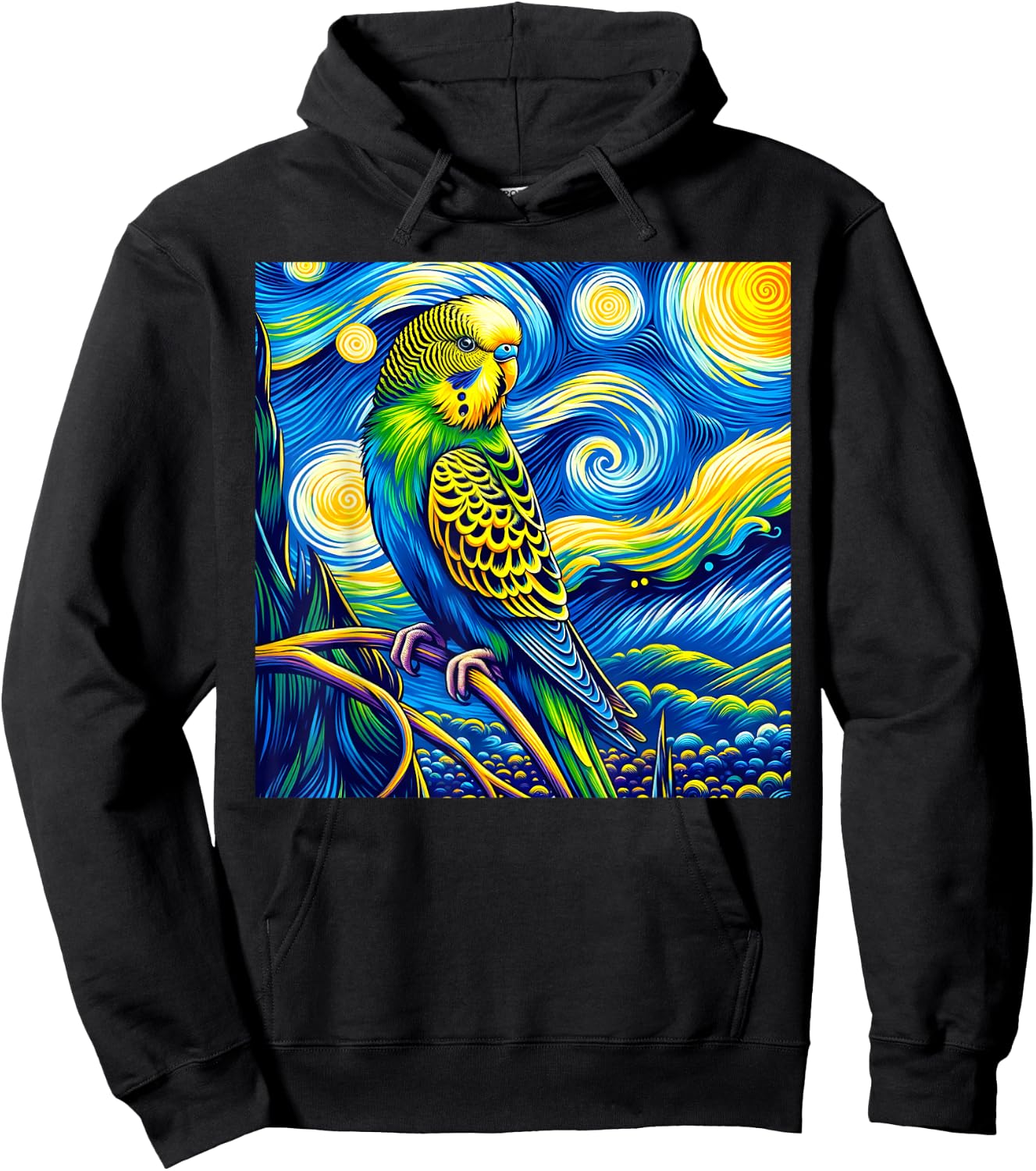 Budgie Parakeet Parrot Budgerigar Bird Starry Night Van Gogh Hoodie - Hoodie | Black