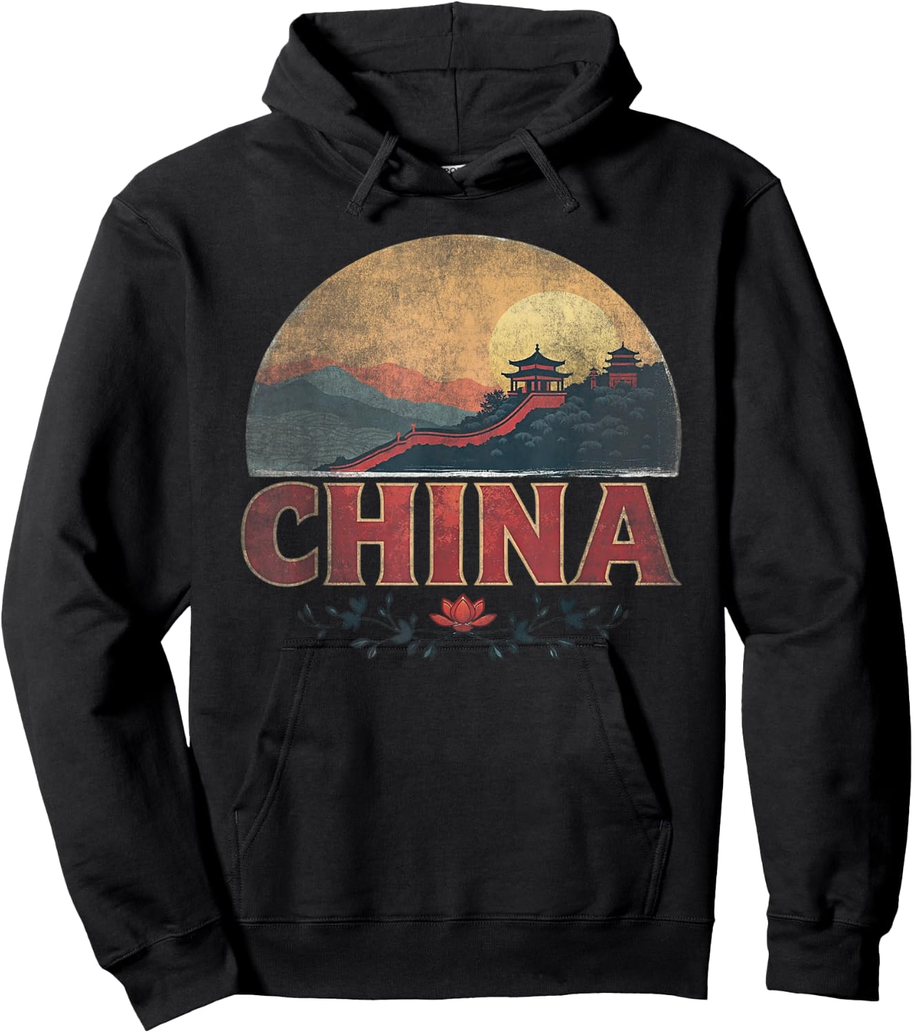 Retro China Landscape Vintage Souvenir Hoodie - Hoodie | Black